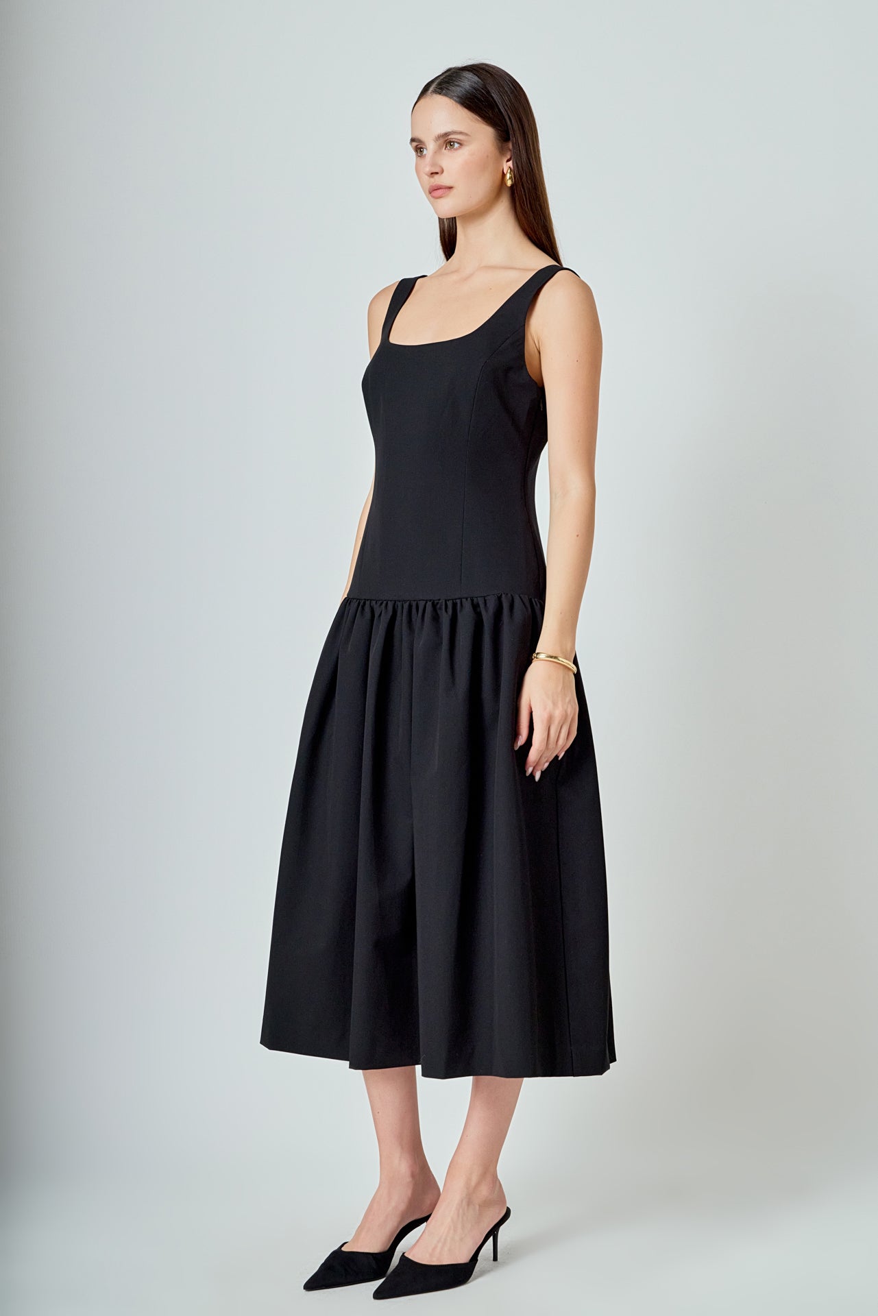 Drop Waist Peplum Midi Dress