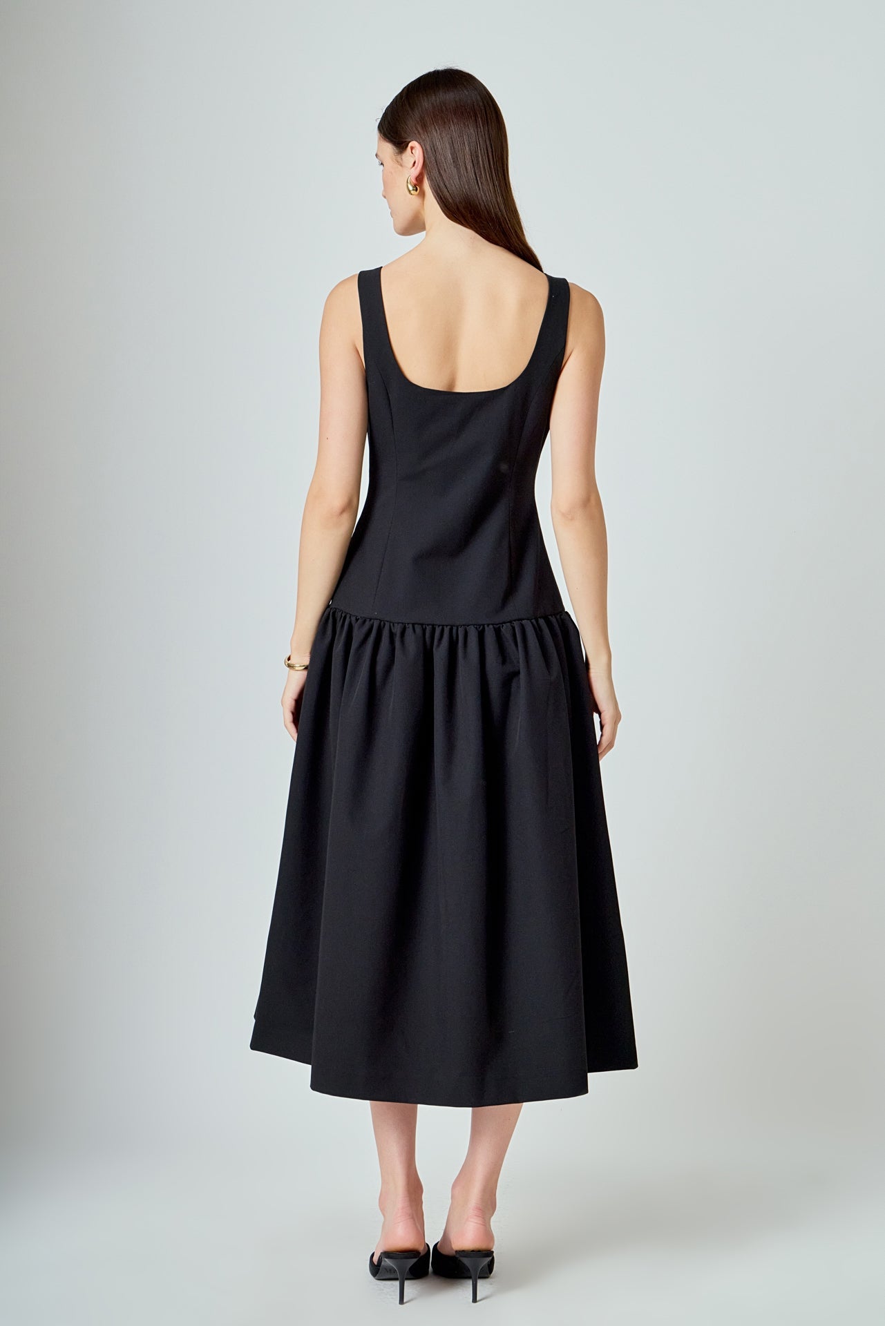 Drop Waist Peplum Midi Dress