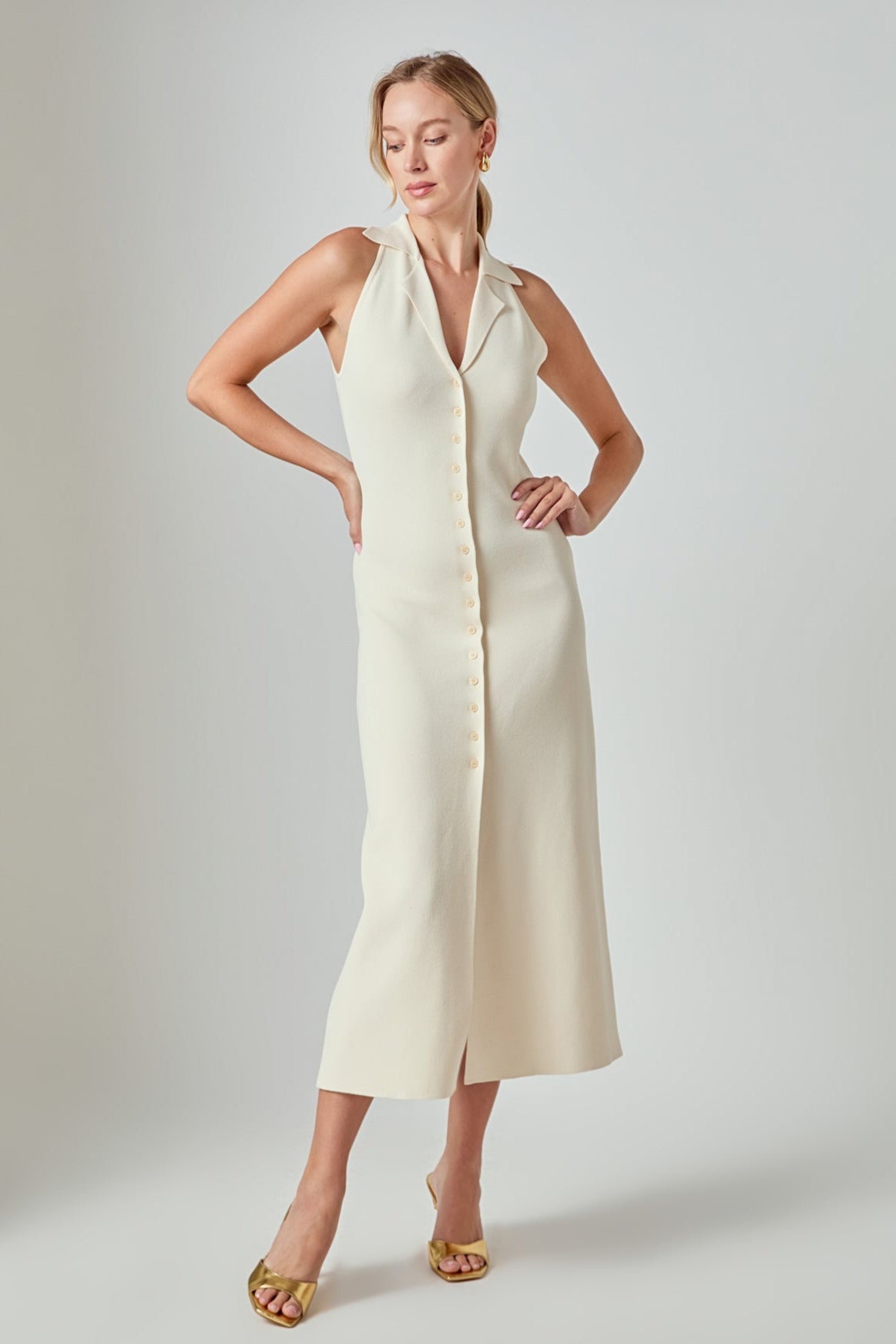 Knit Collared Midi Dress