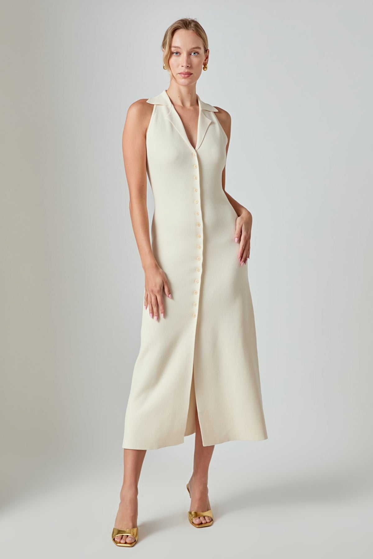 Knit Collared Midi Dress