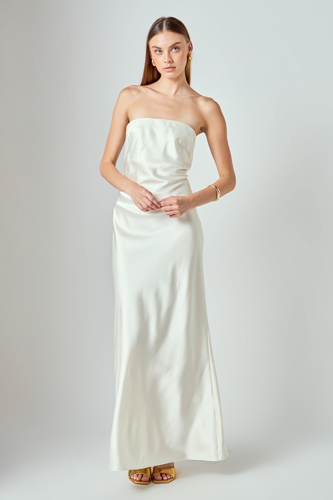Strapless Satin Maxi Dress
