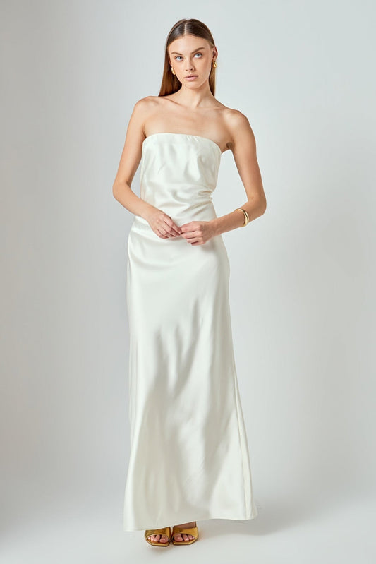 Strapless Satin Maxi Dress