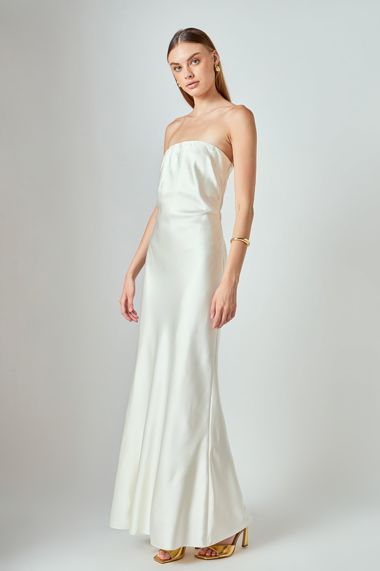 Strapless Satin Maxi Dress