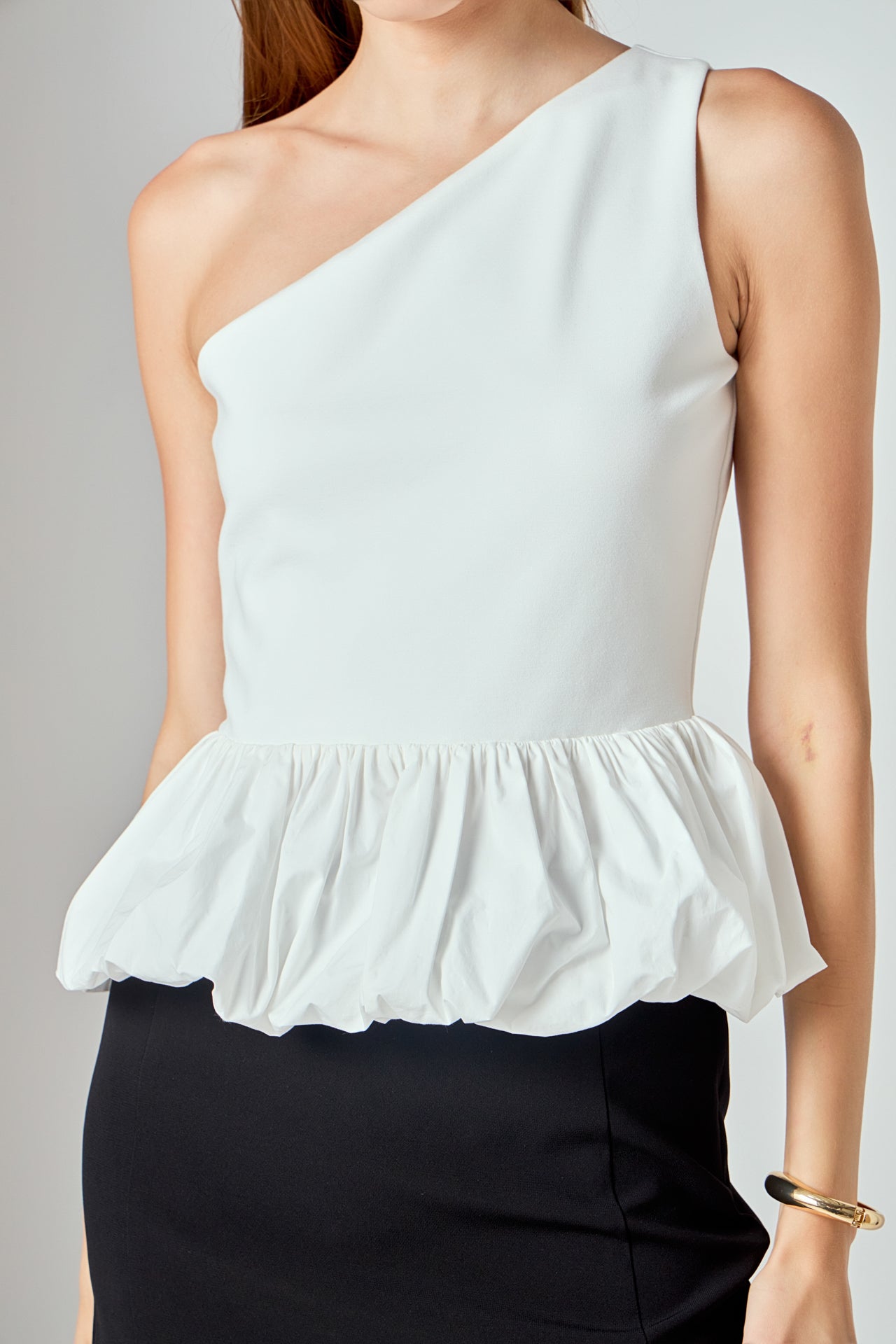 Cotton Blouson Mixed Media Top