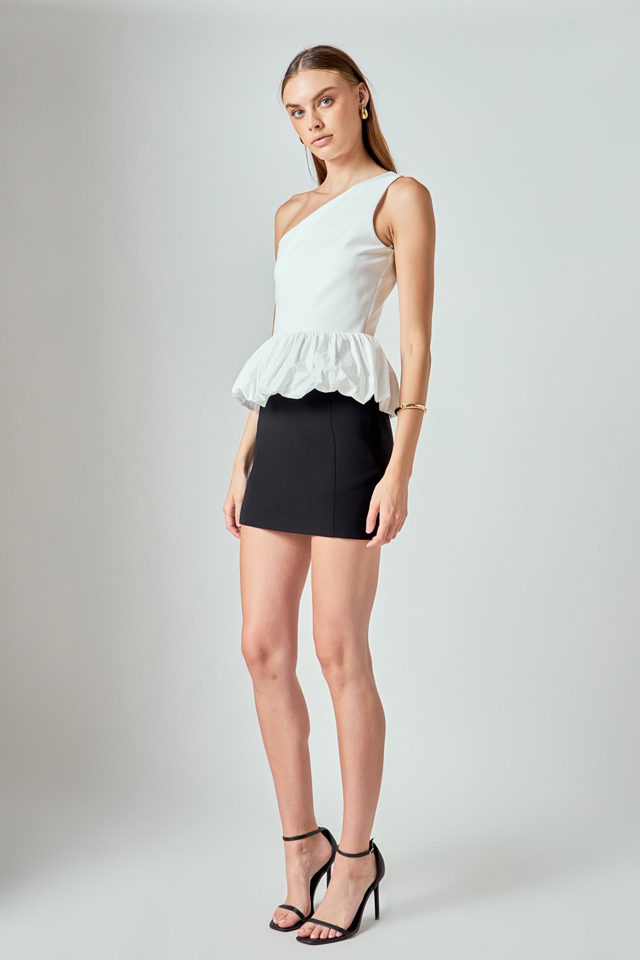 Cotton Blouson Mixed Media Top