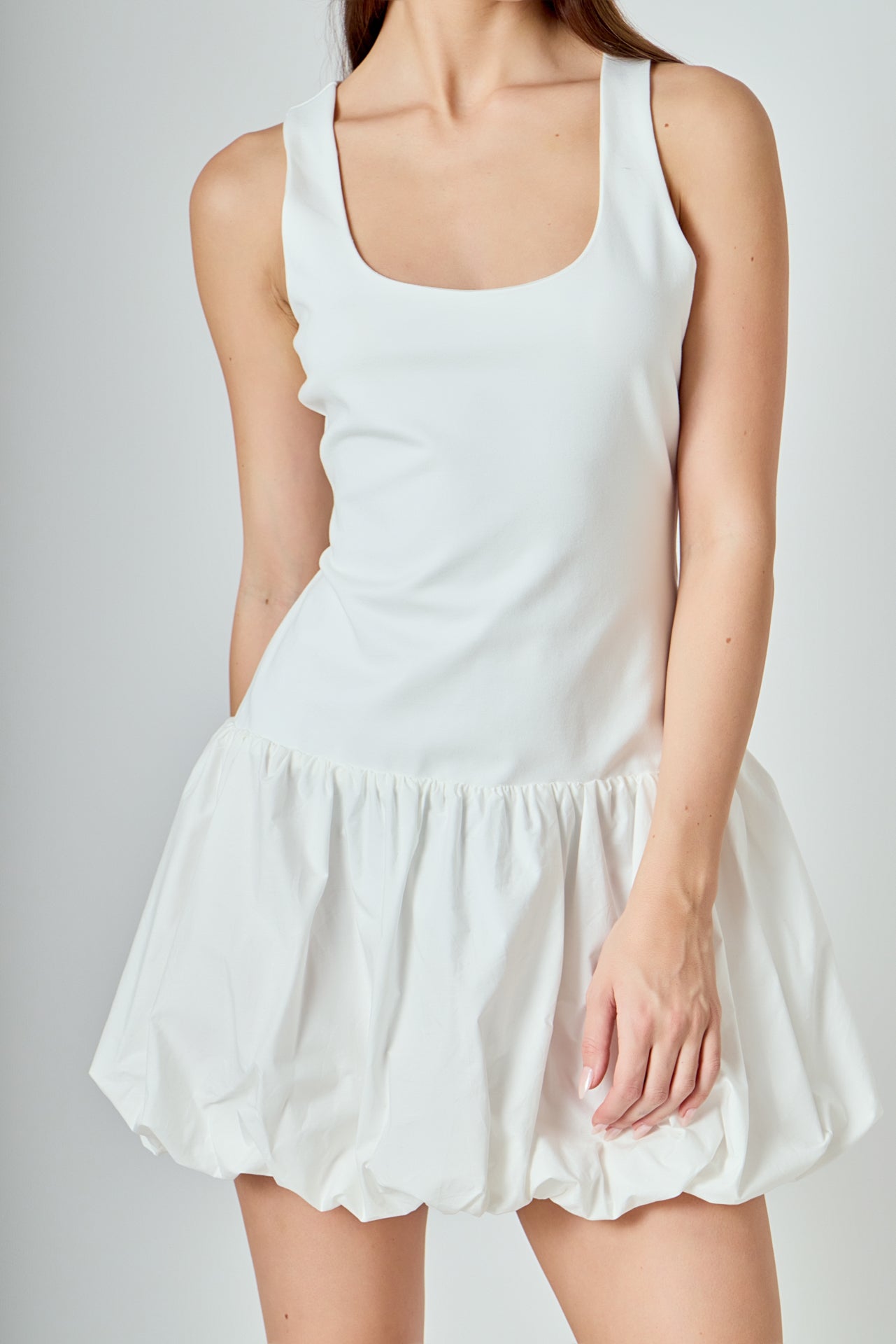 Quinn Mixed Media Scoop Neck Blouson Mini Dress