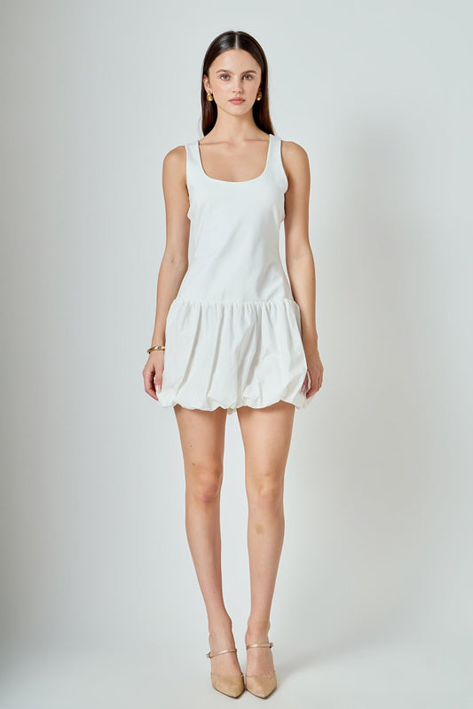 Quinn Mixed Media Scoop Neck Blouson Mini Dress