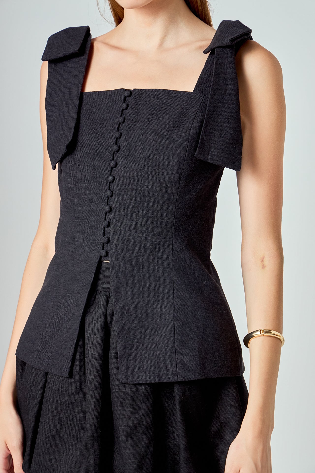 Allison Linen Bow Tie Long Top