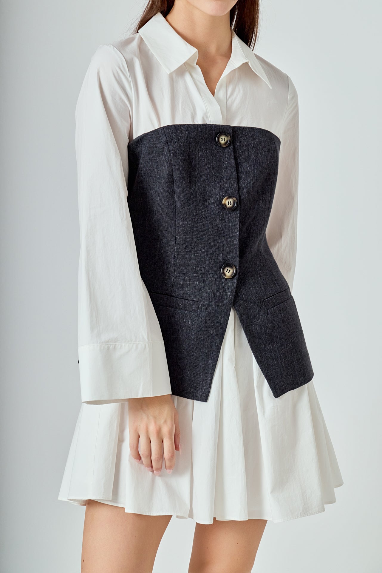 Mixed Media Tweed Poplin Mini Dress