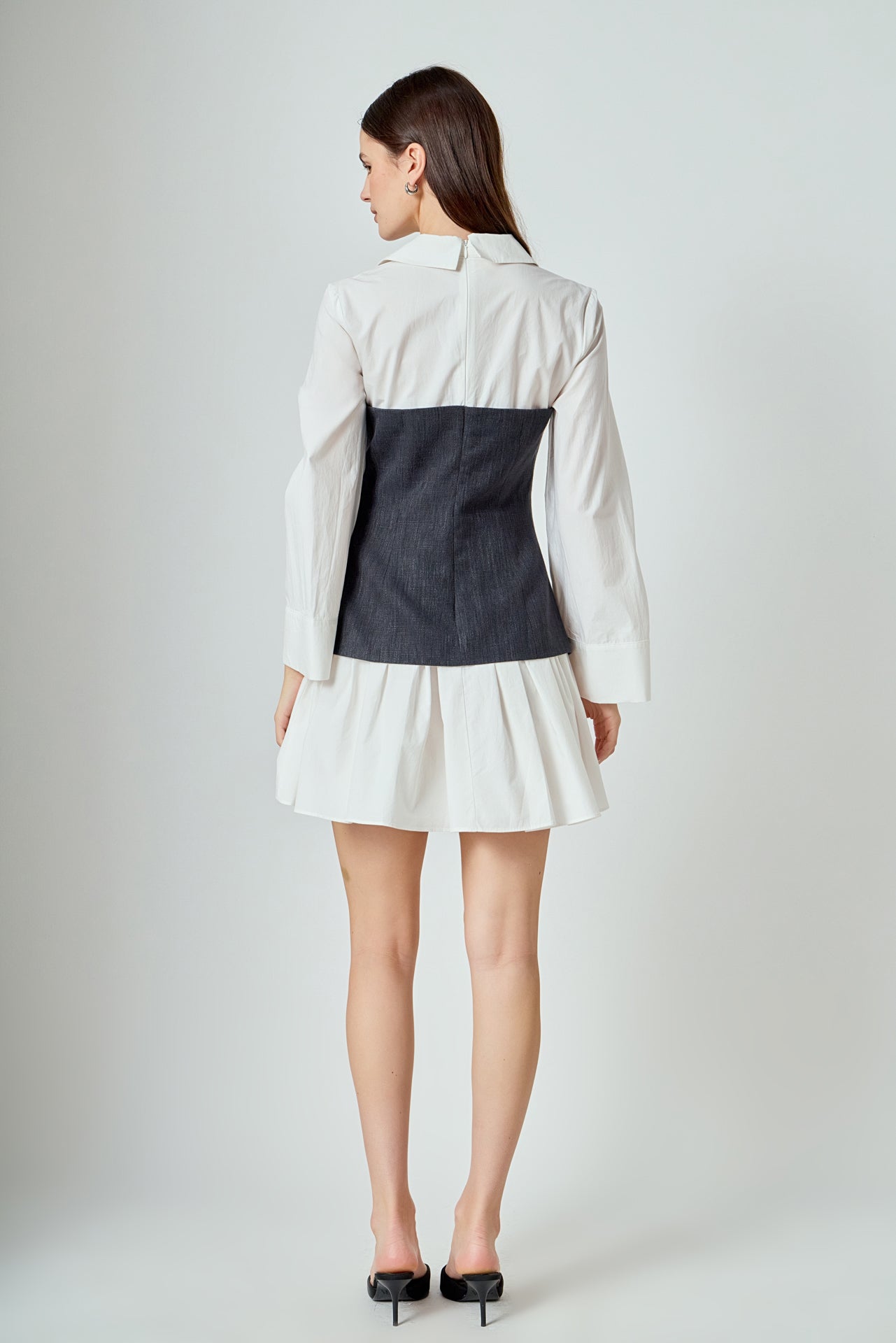 Mixed Media Tweed Poplin Mini Dress