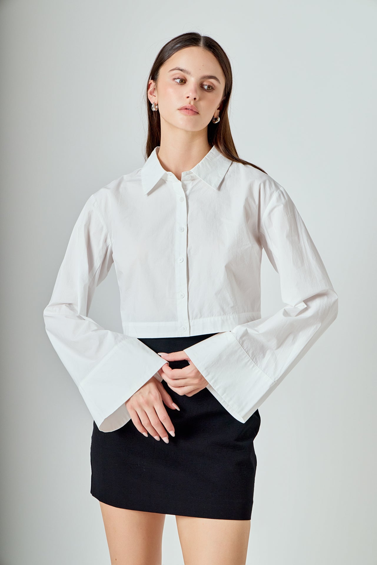 Poplin Wide Sleeve Short Dress Shirt