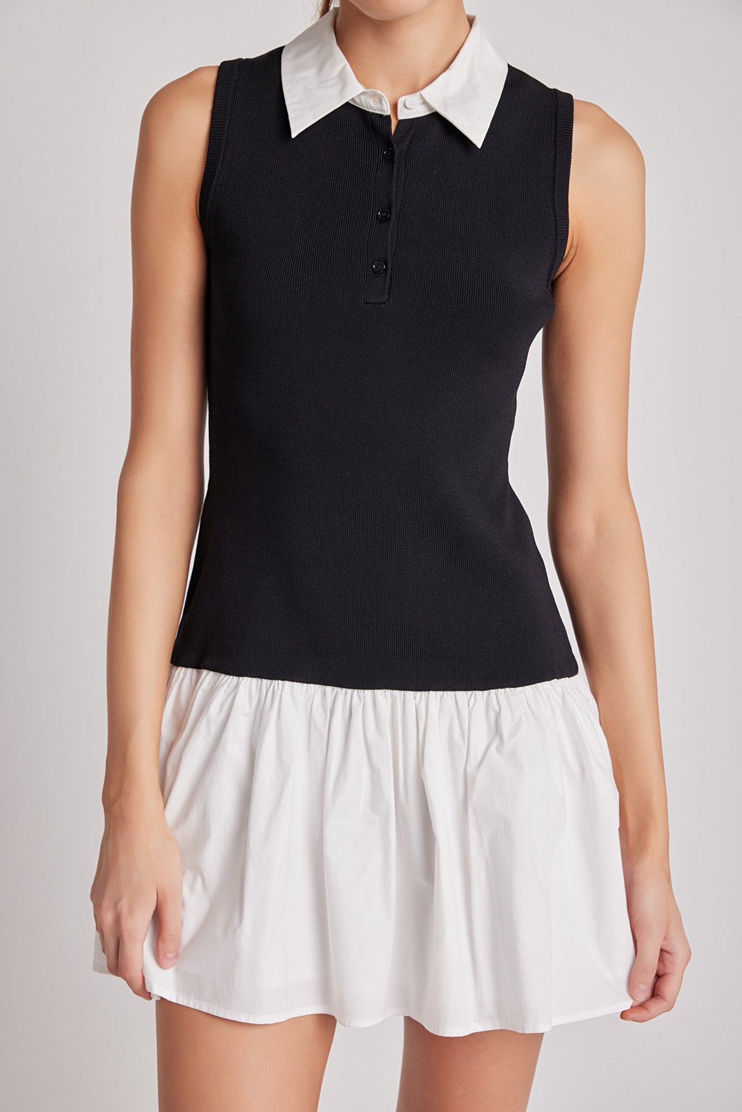 Mixed Media Cotton Polo Mini Dress