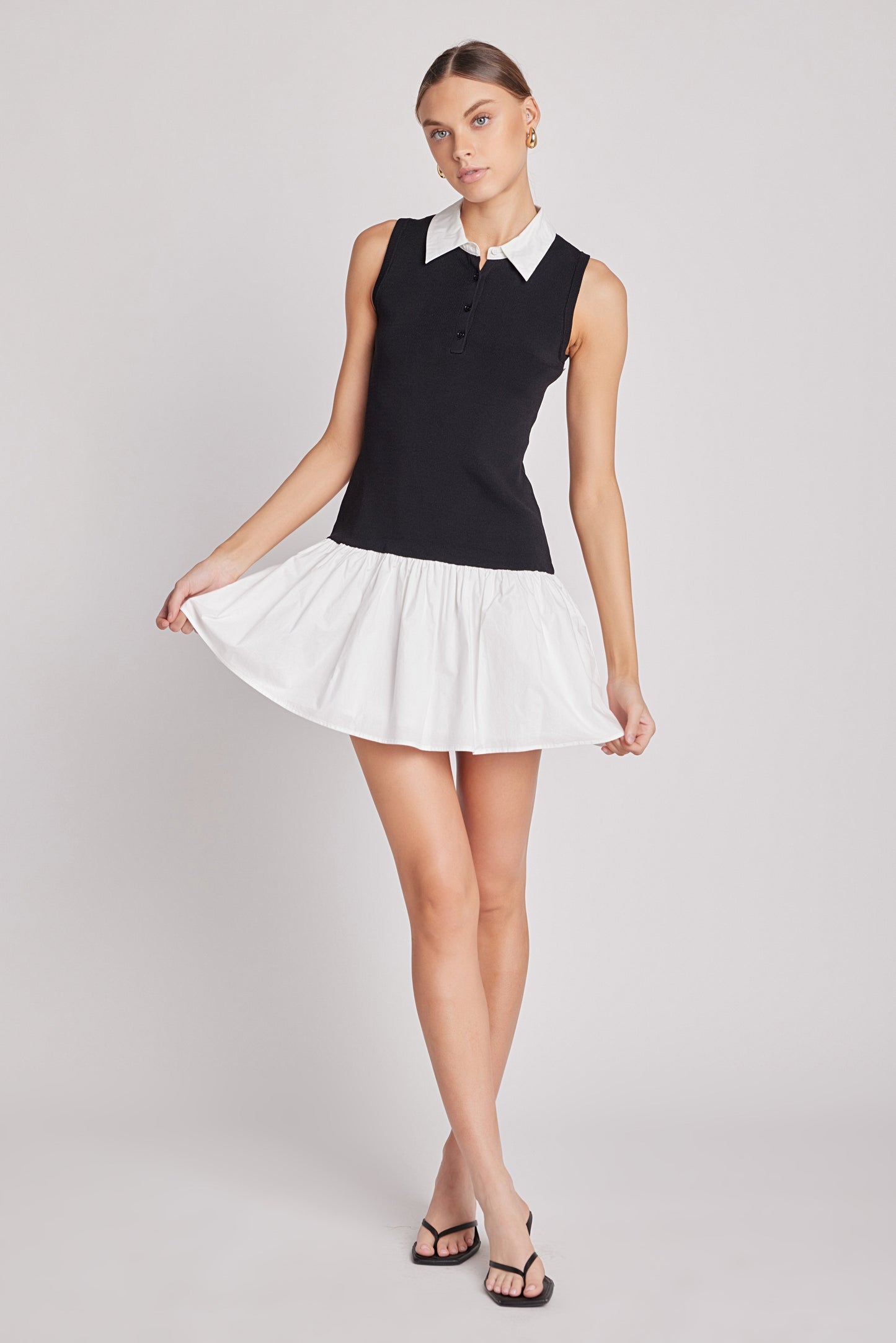Mixed Media Cotton Polo Mini Dress