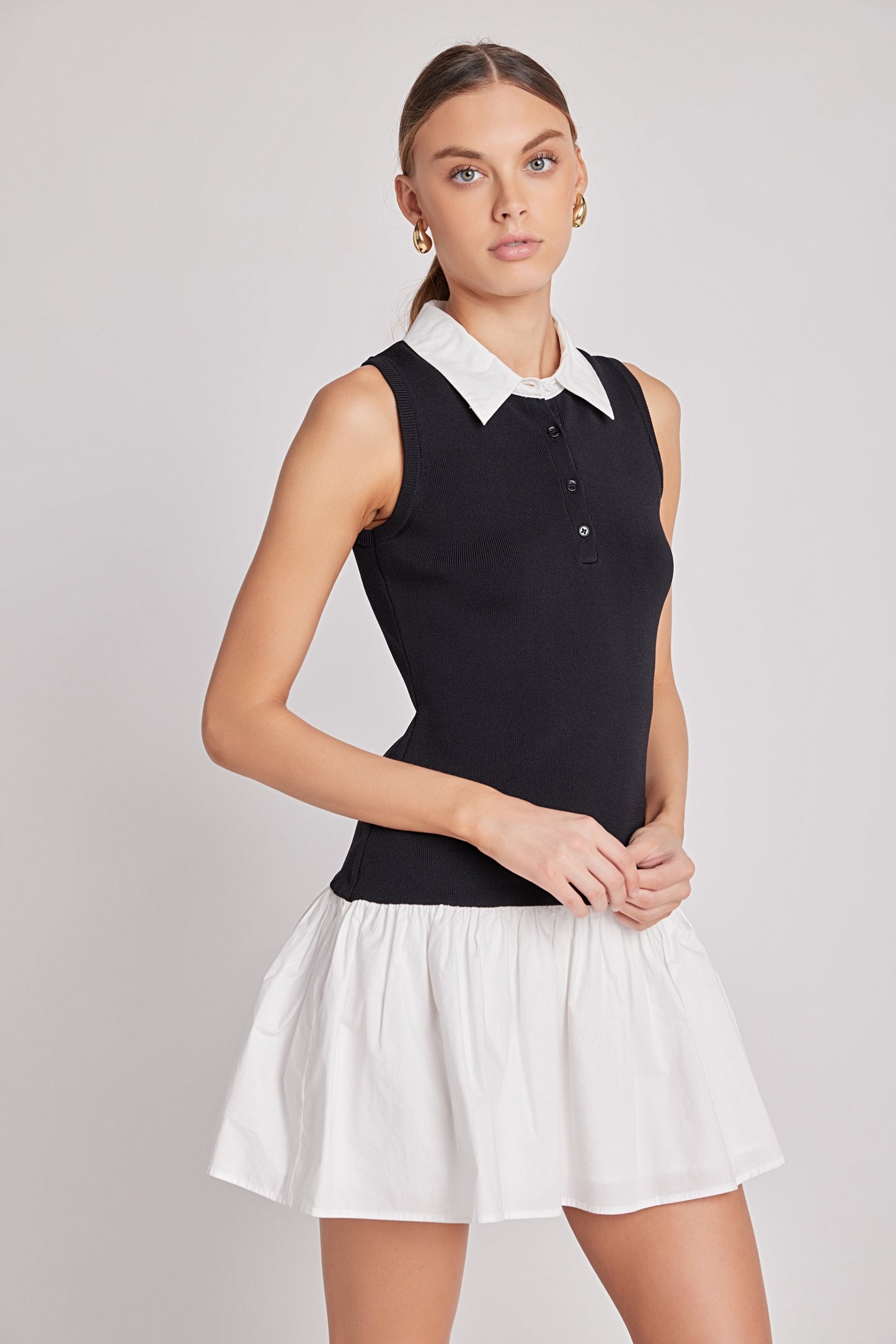 Mixed Media Cotton Polo Mini Dress