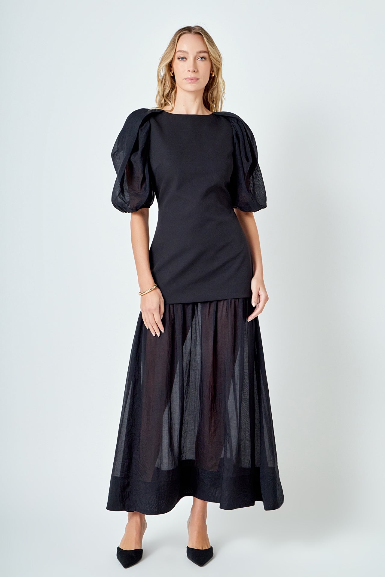 Mixed Media Drop Waist Maxi Dress