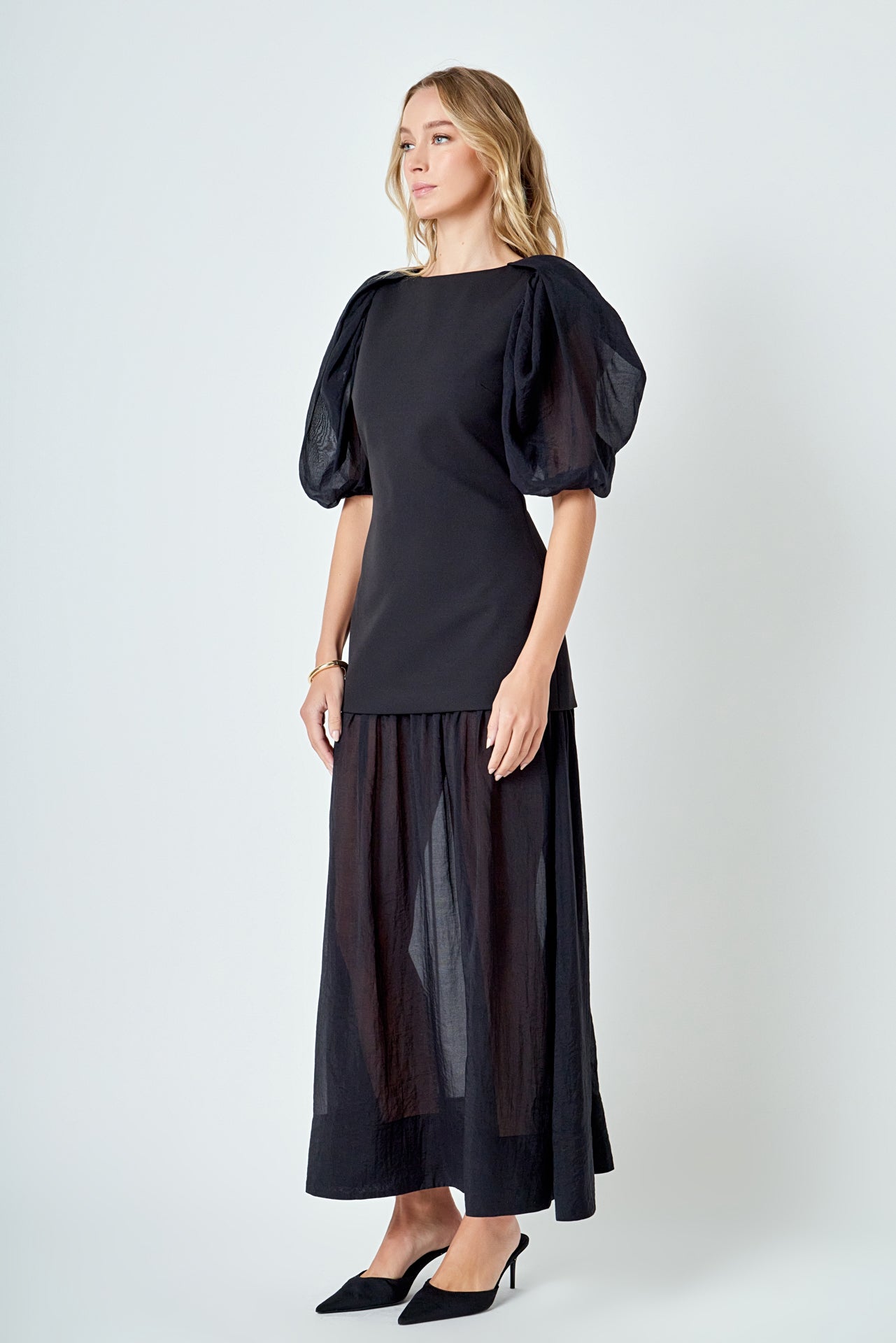 Mixed Media Drop Waist Maxi Dress