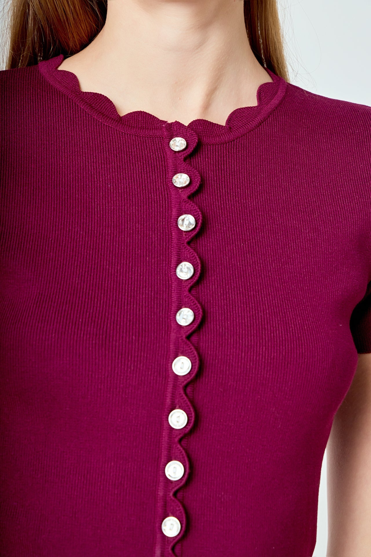 Scalloped Accent Button Knit Top