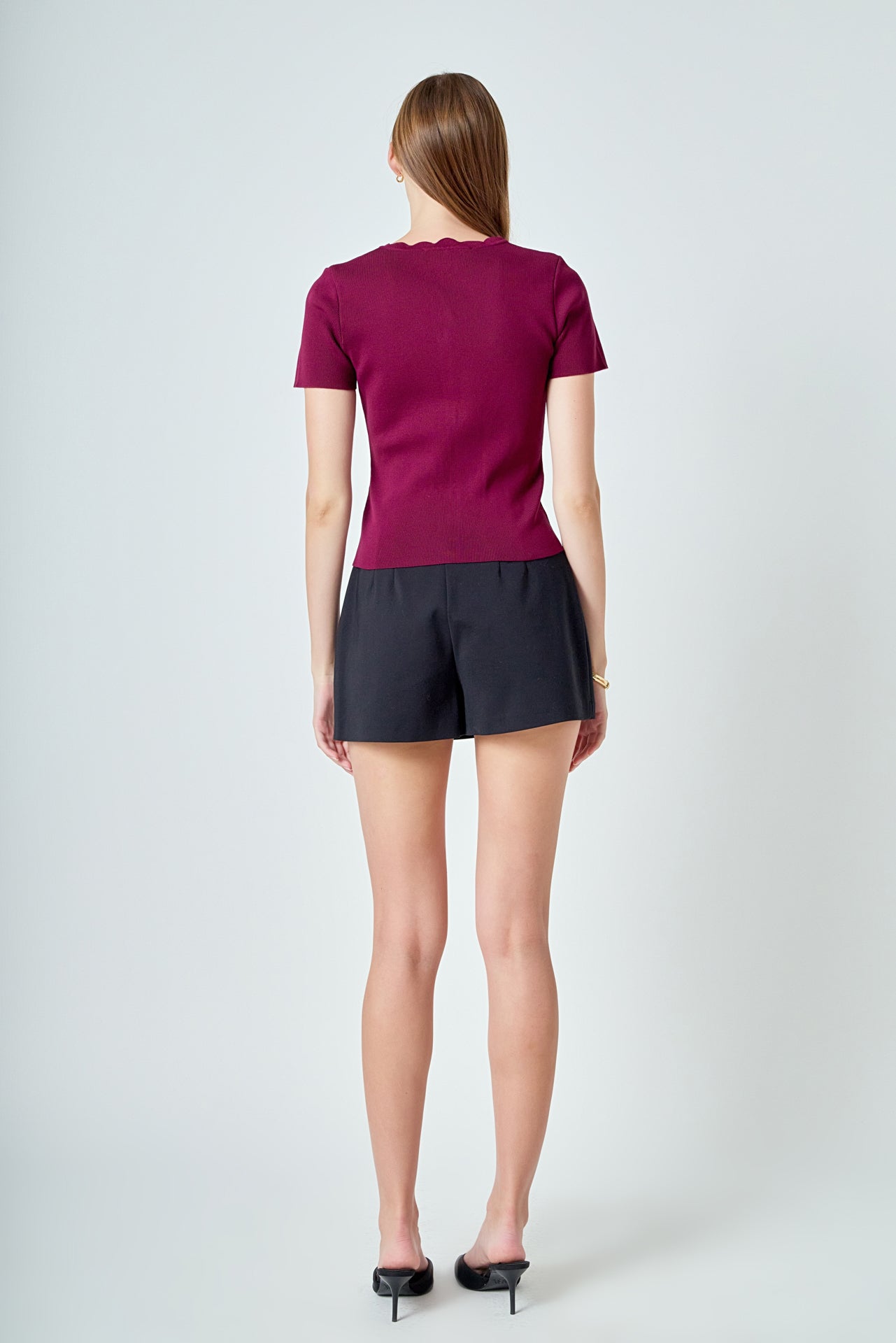 Scalloped Accent Button Knit Top