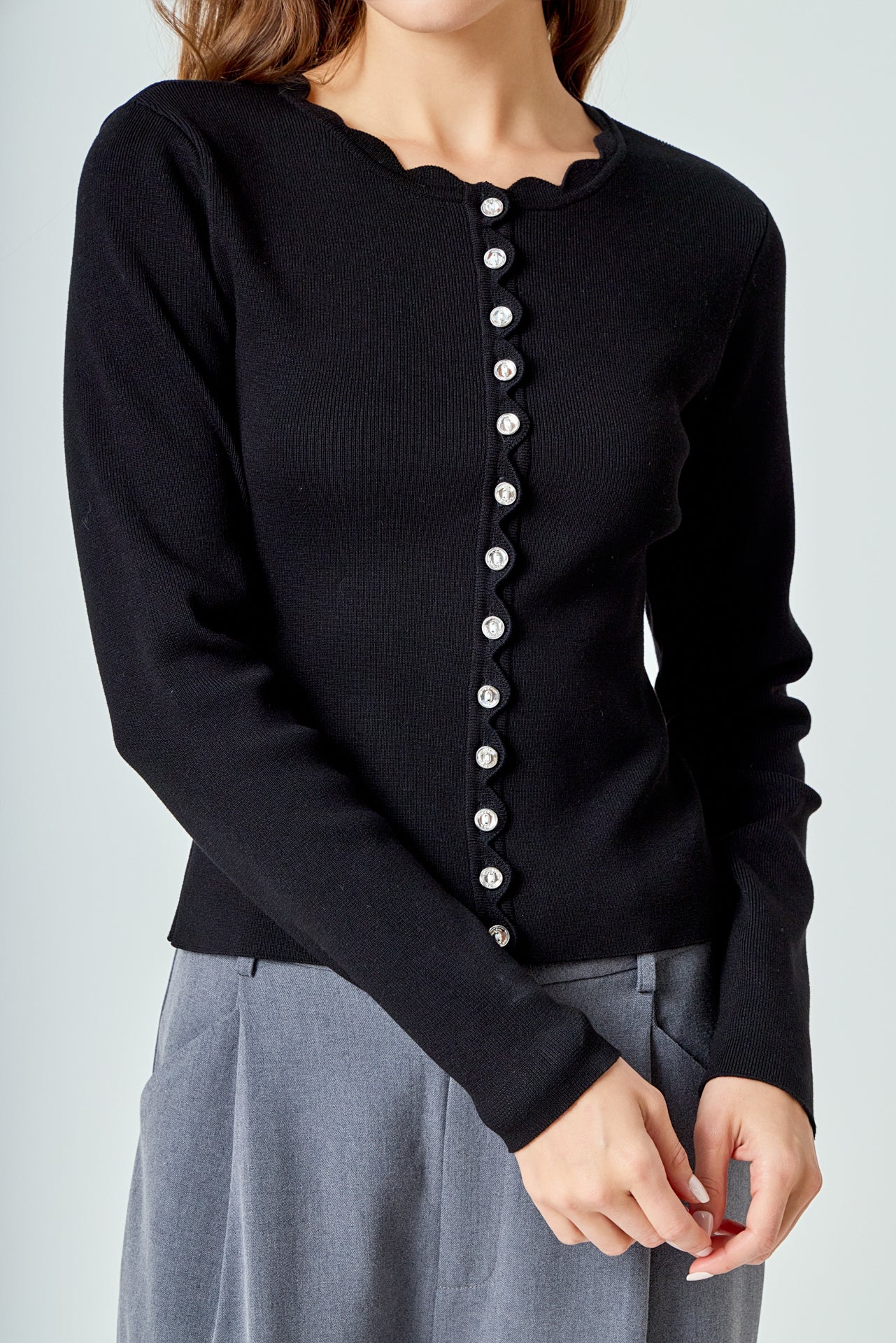 Scalloped Accent Split Long Cardigan