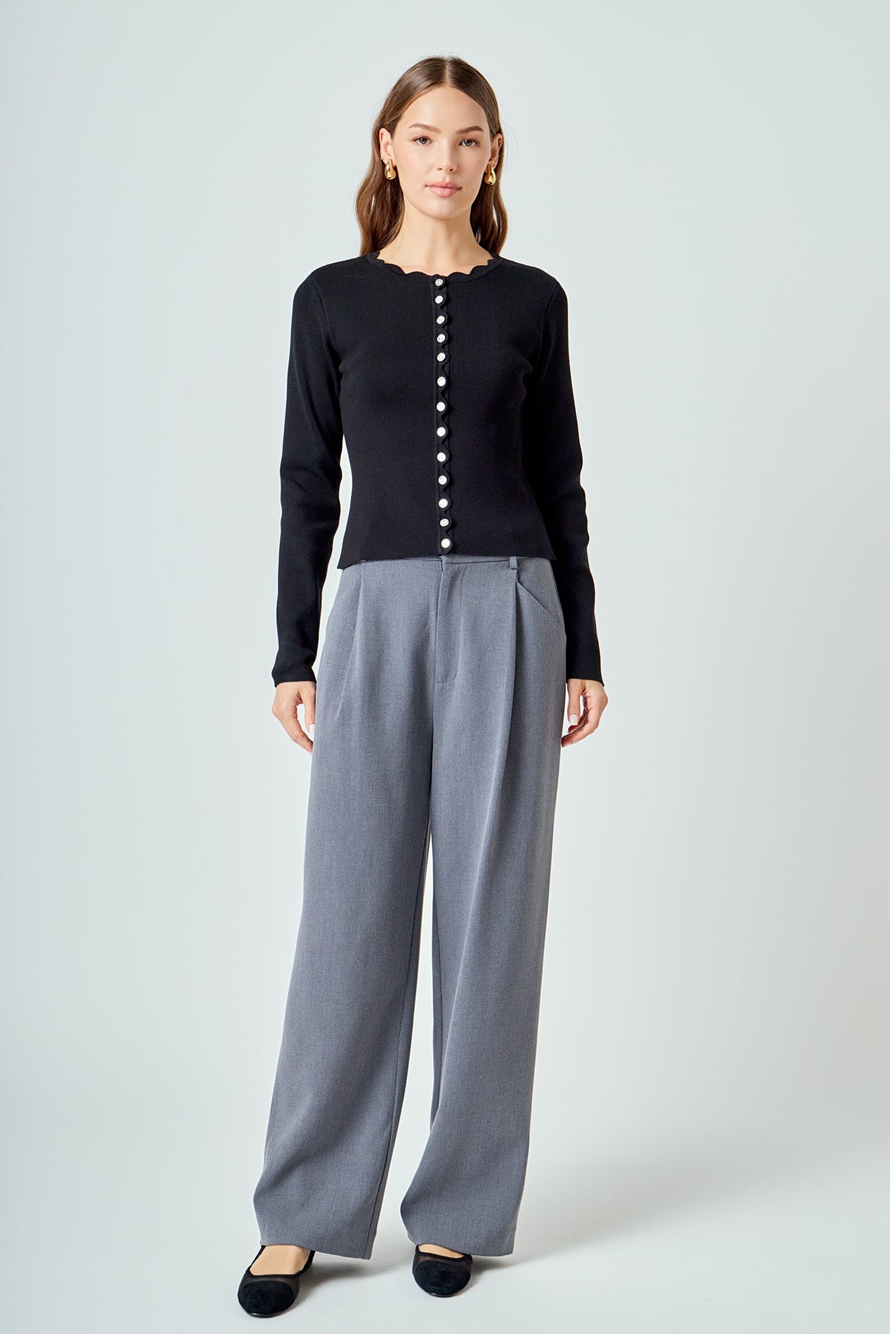 Scalloped Accent Split Long Cardigan