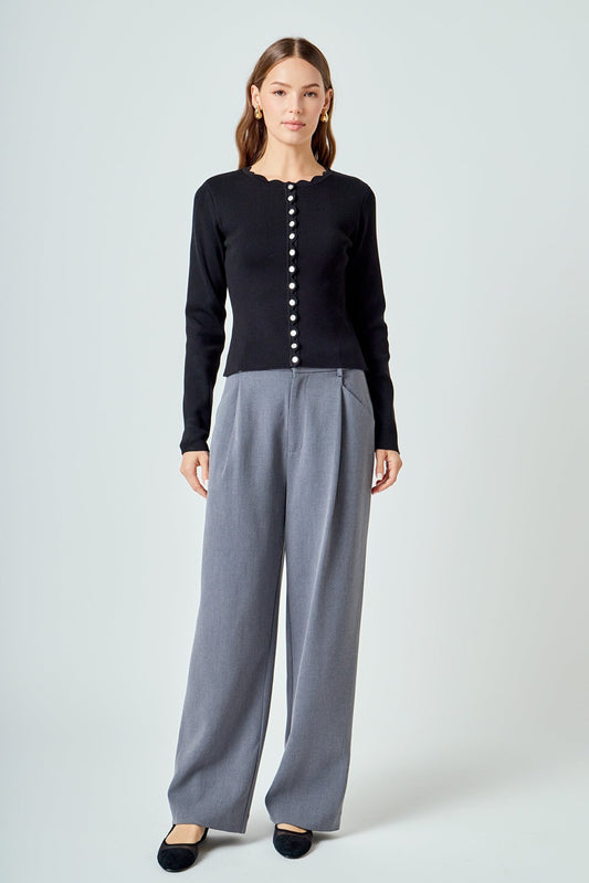 Scalloped Accent Split Long Cardigan