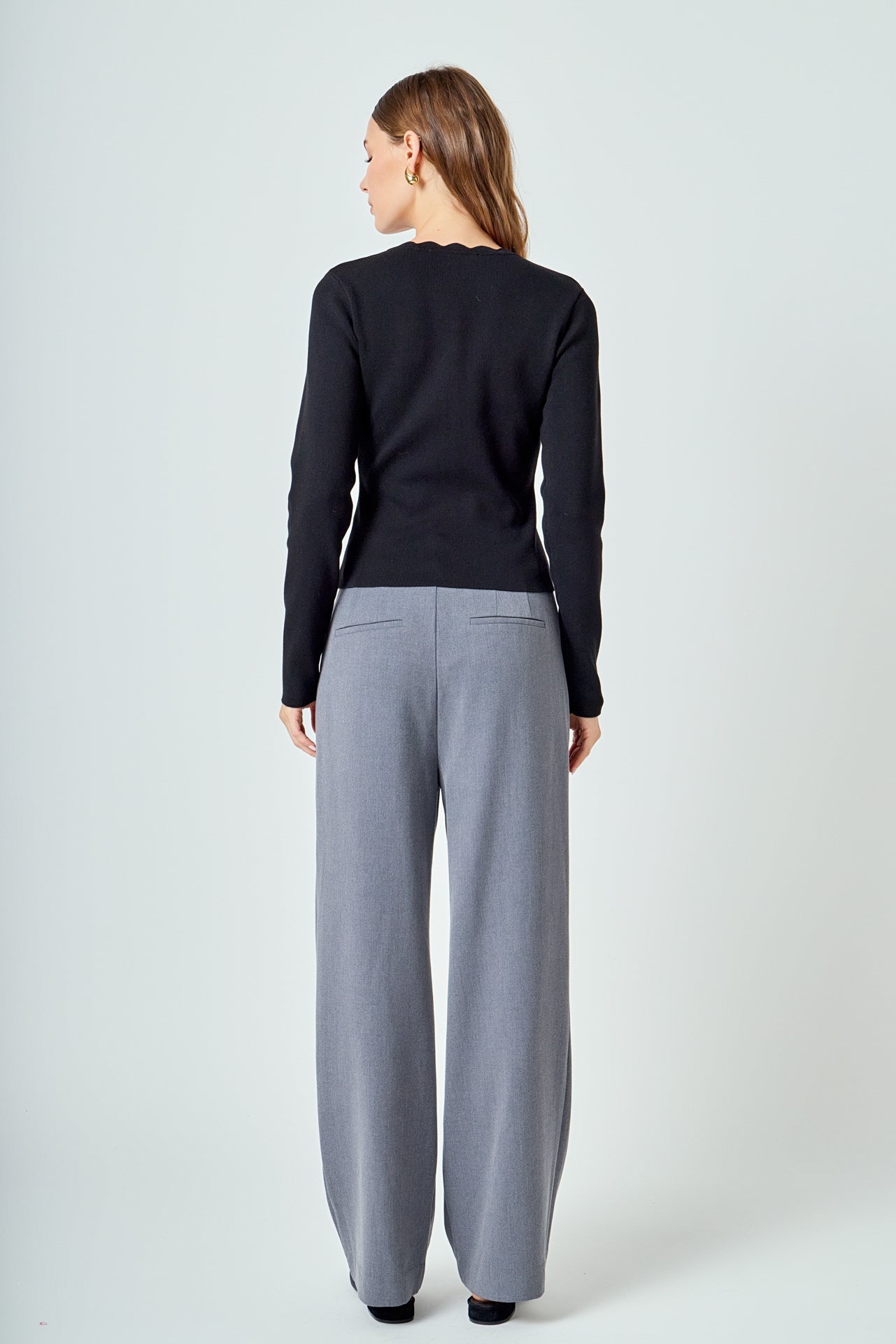 Scalloped Accent Split Long Cardigan