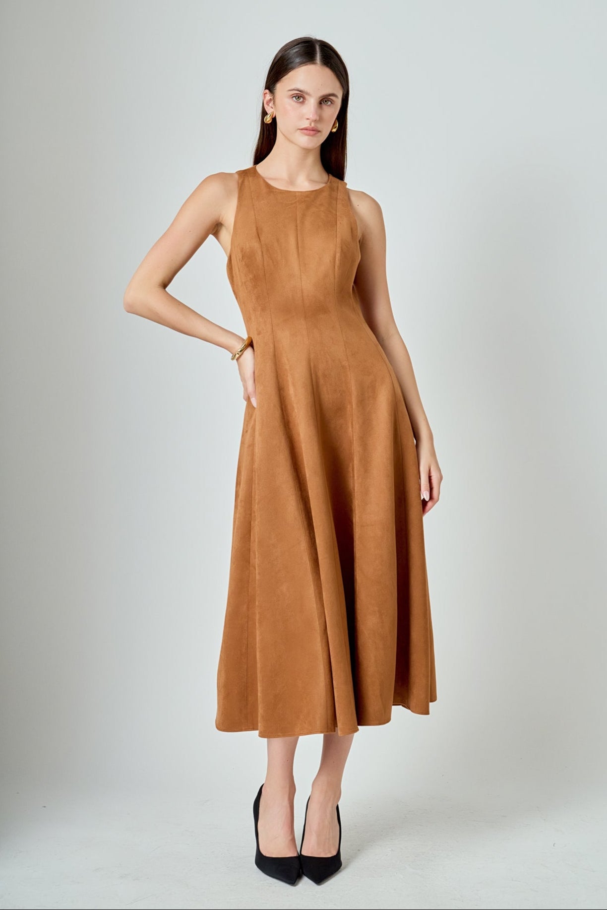Faux Suede Midi Dress
