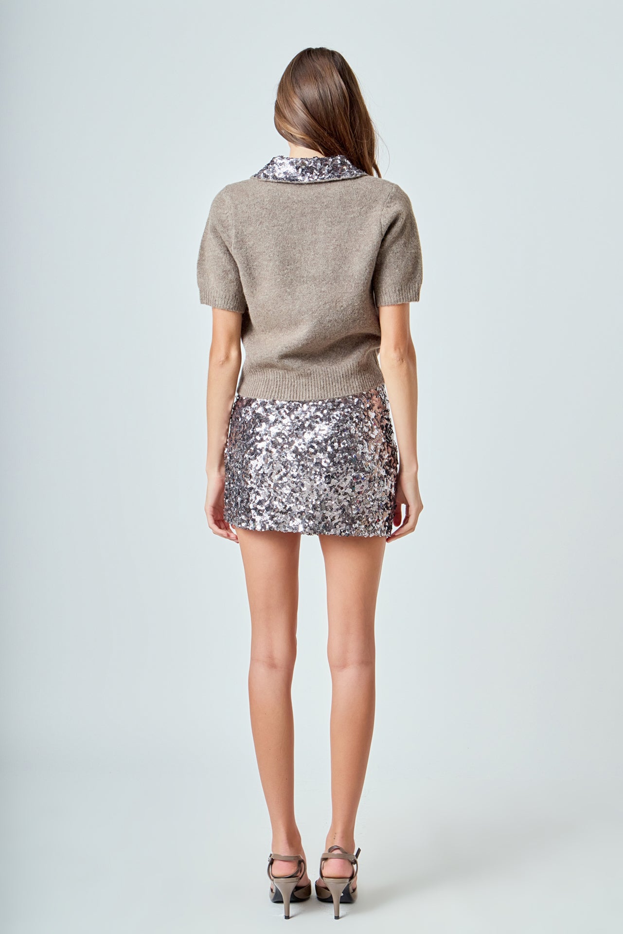 Sequin Accent Collar Knit Sweater Top