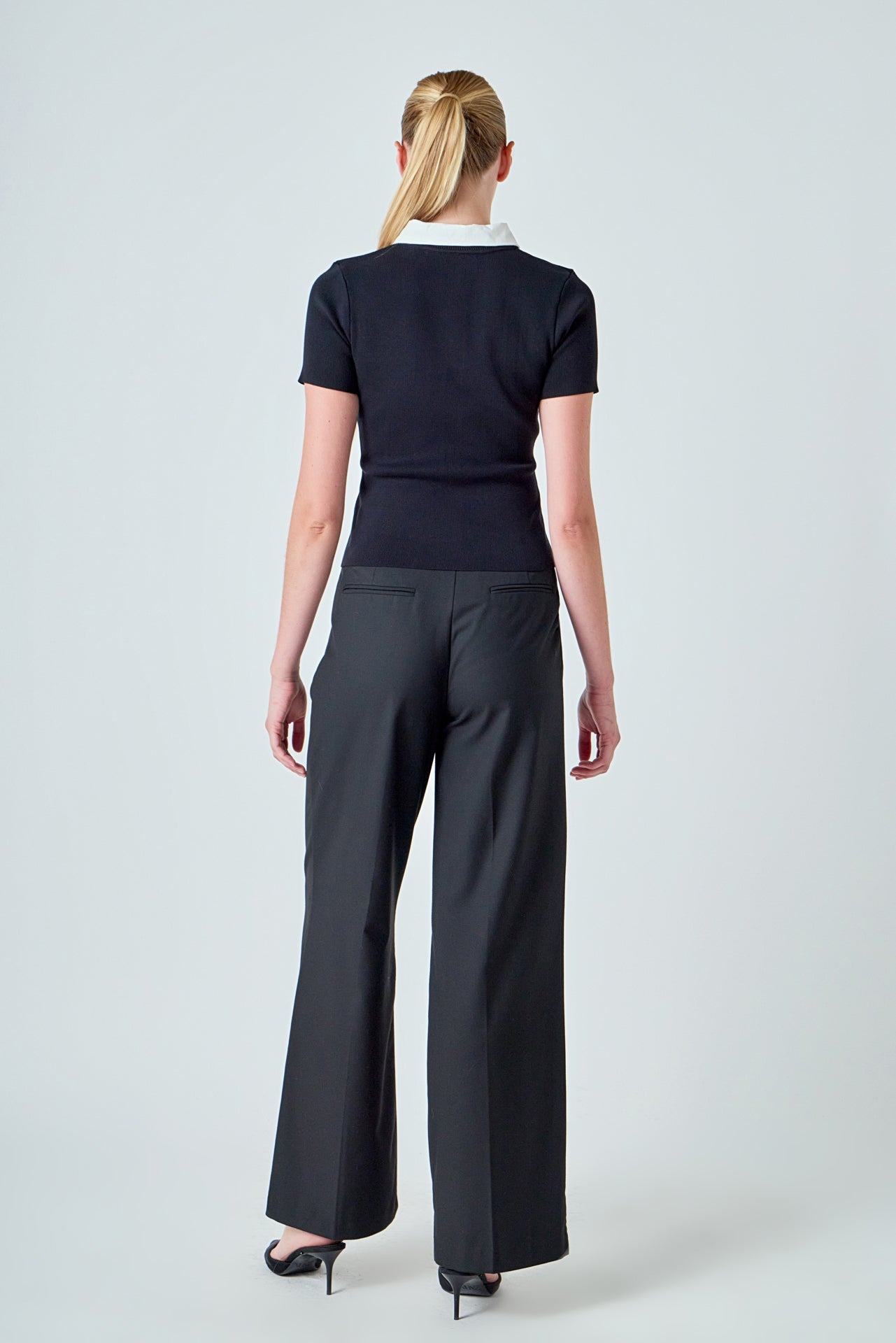 Jewel Buttoned Collared Color Block Top