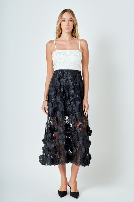 Floral Colorblock Applique Midi Dress