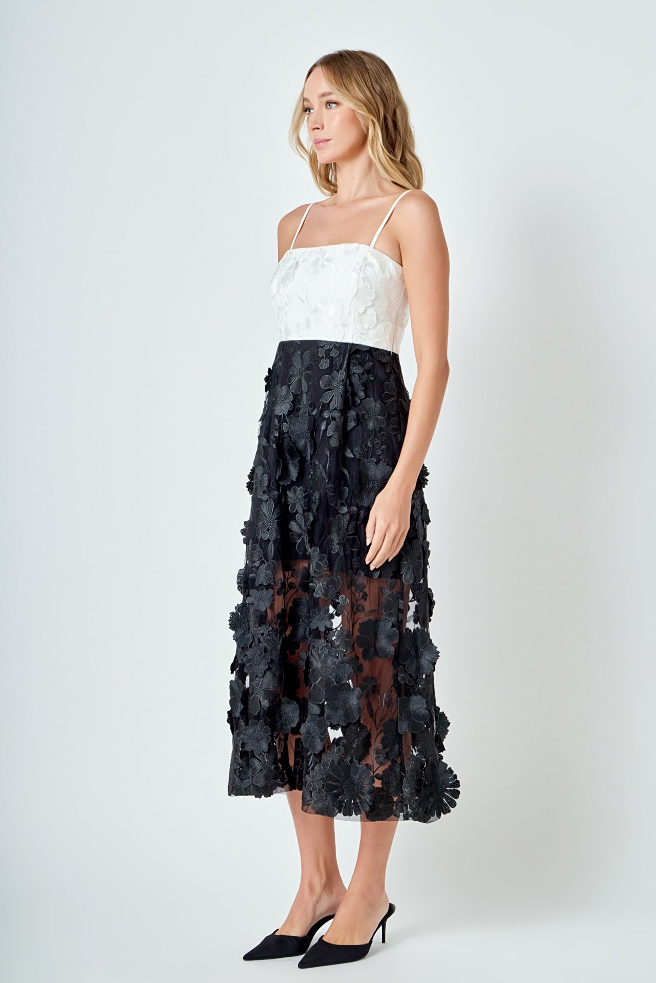 Floral Colorblock Applique Midi Dress