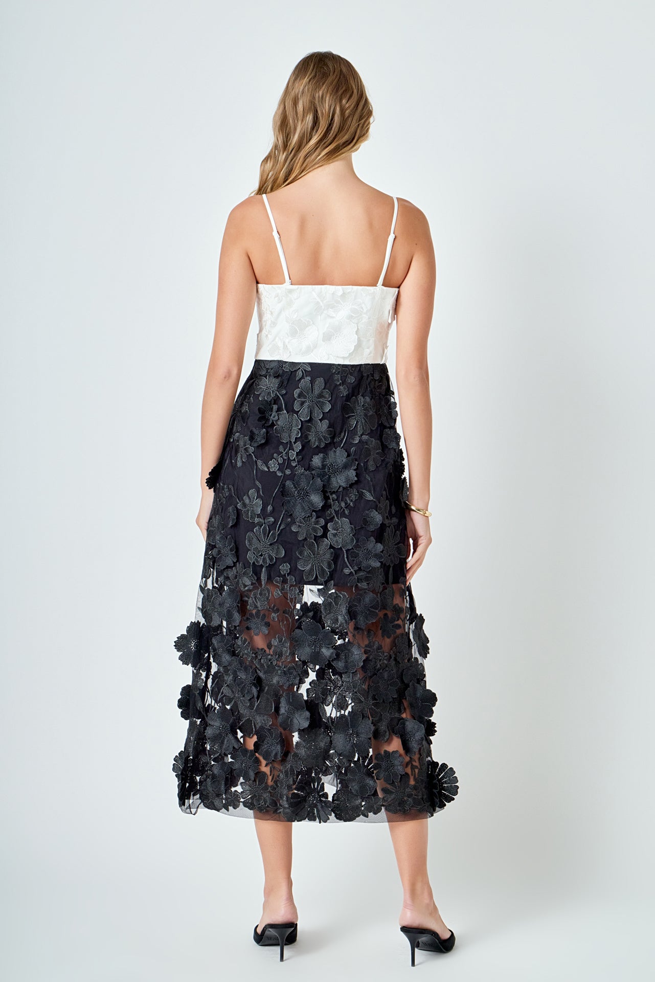 Floral Colorblock Applique Midi Dress