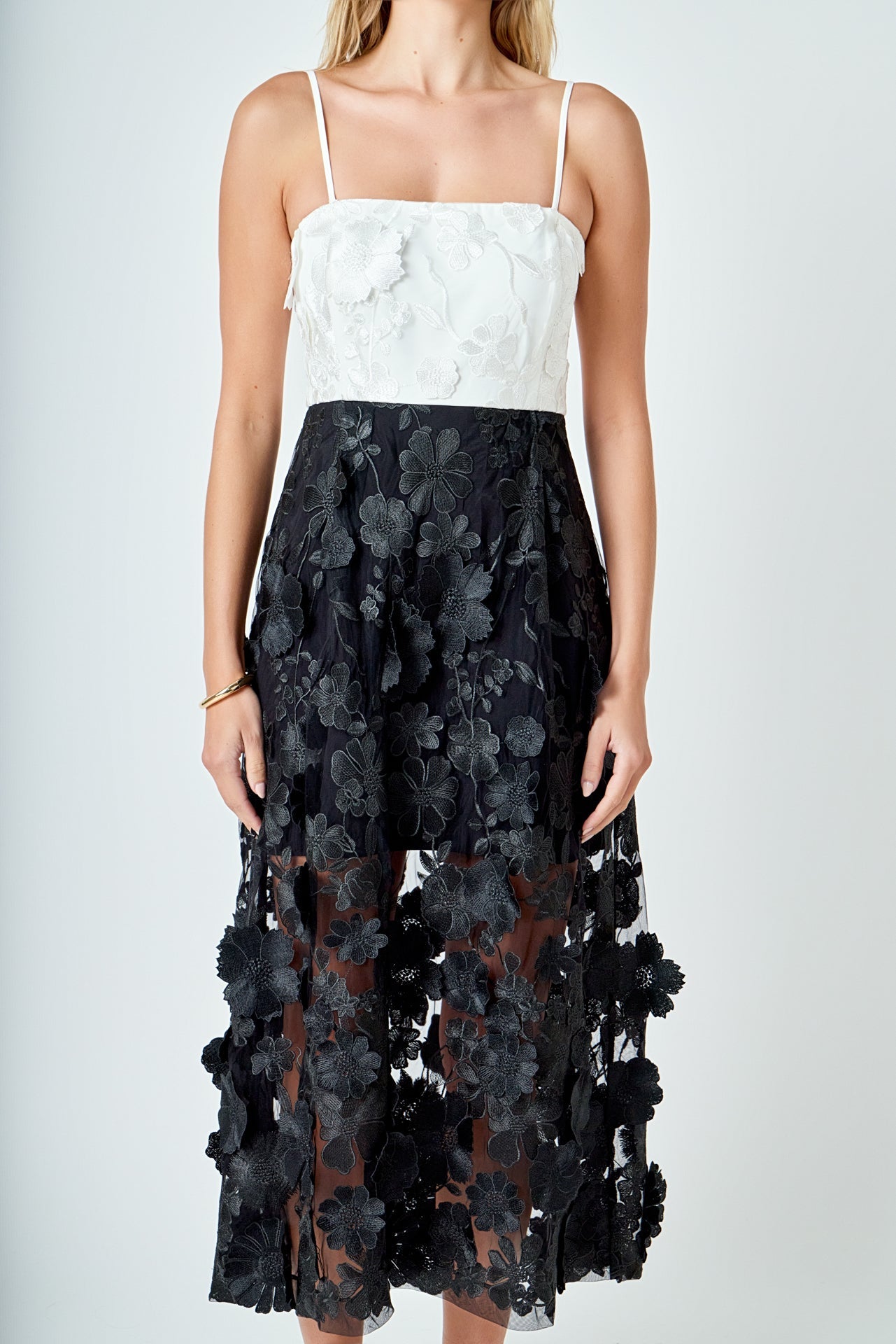 Floral Colorblock Applique Midi Dress