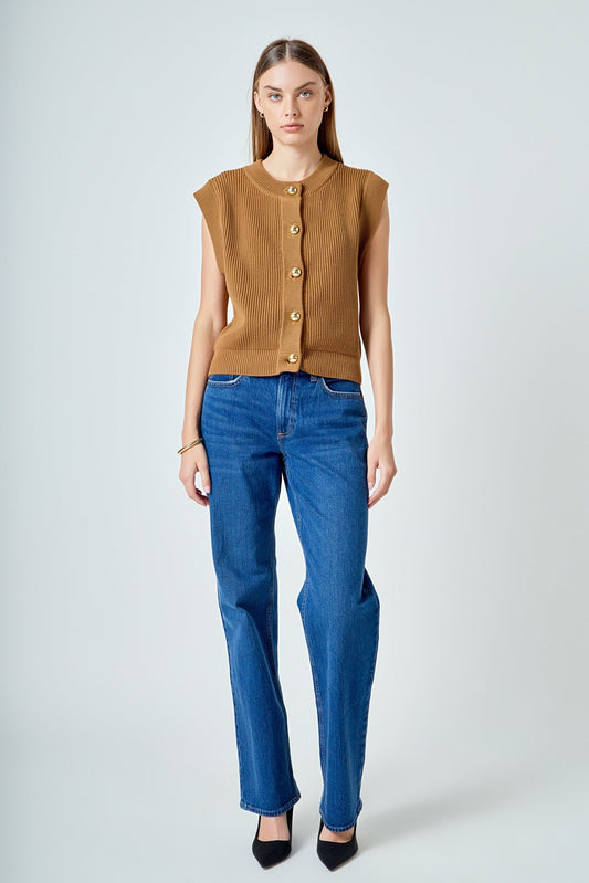 Sleeveless Knit Buttoned Vest Top