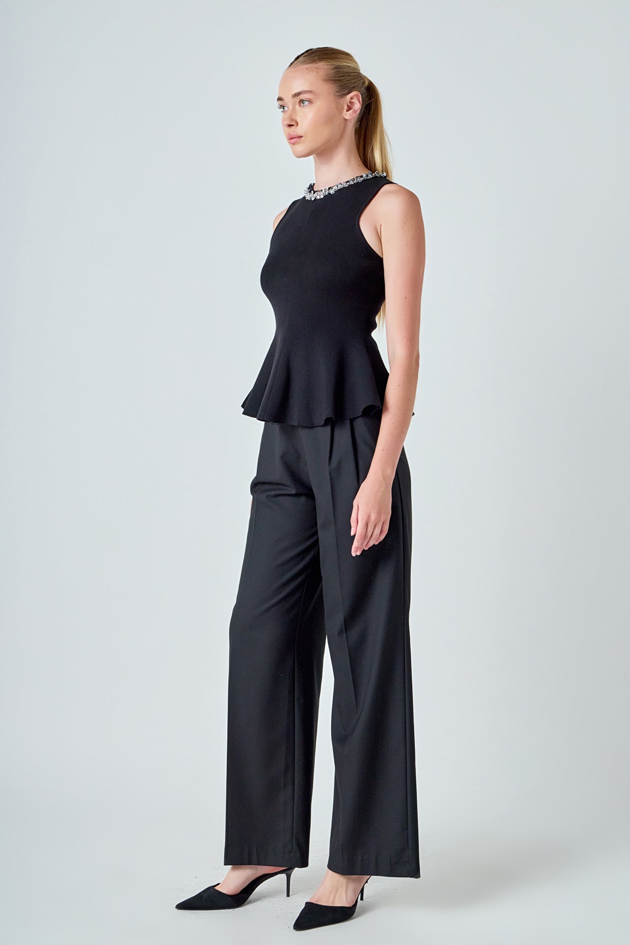 Jewel Trim Peplum Top