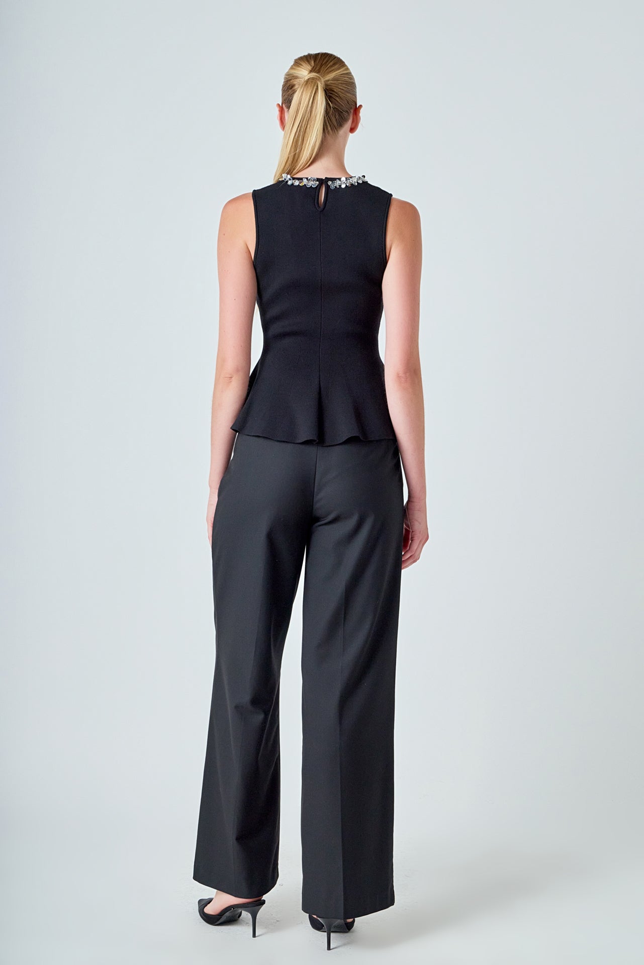 Jewel Trim Peplum Top