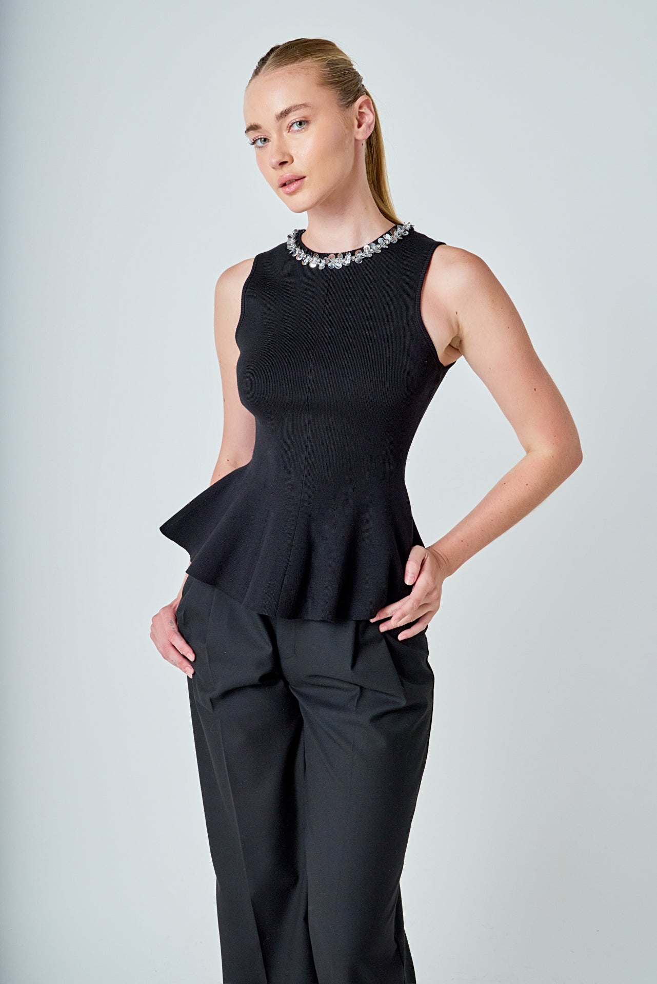Jewel Trim Peplum Top