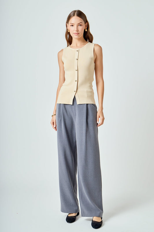 Knit Buttoned Sleeveless Top