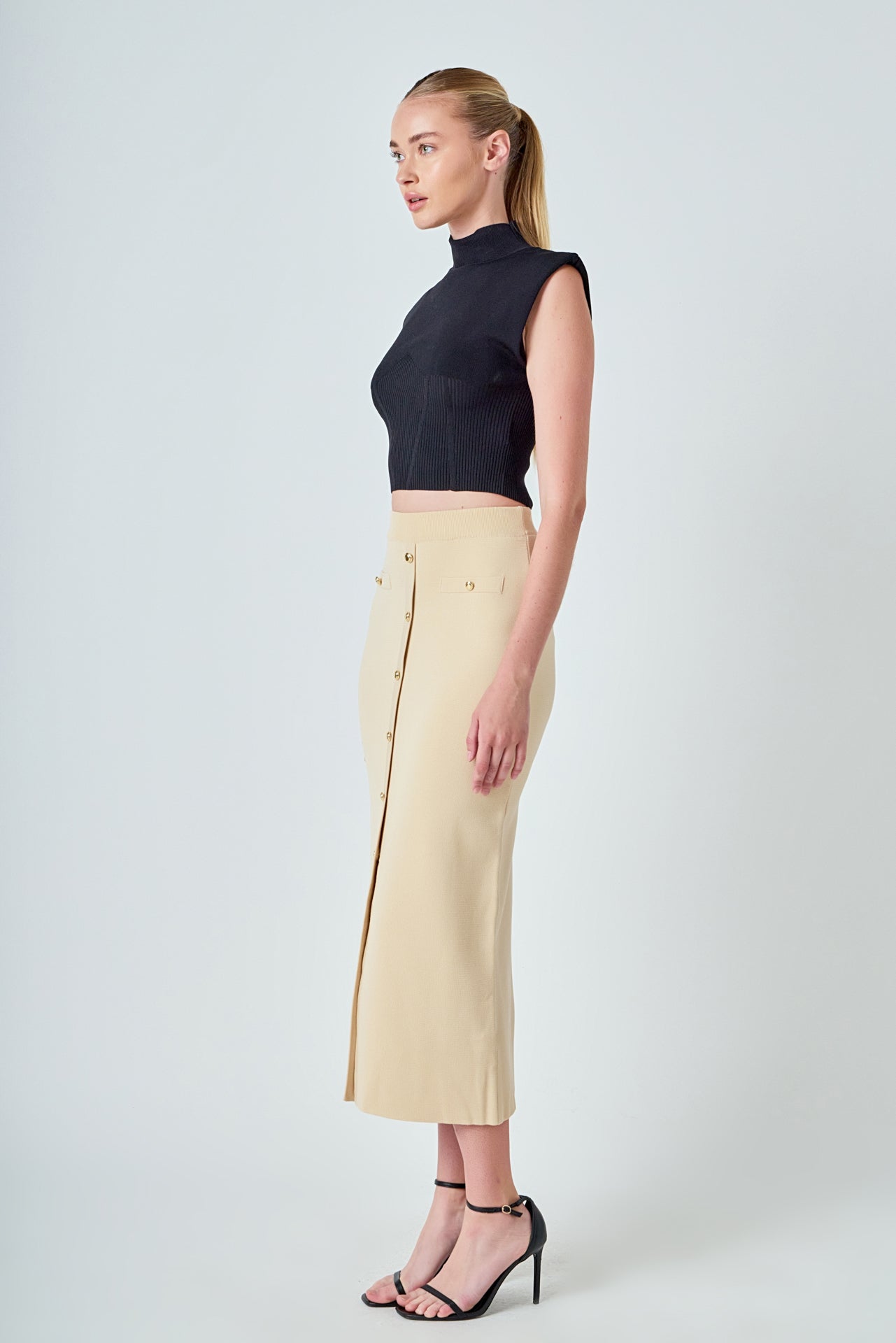 Knit Pocketed Midi Skirt