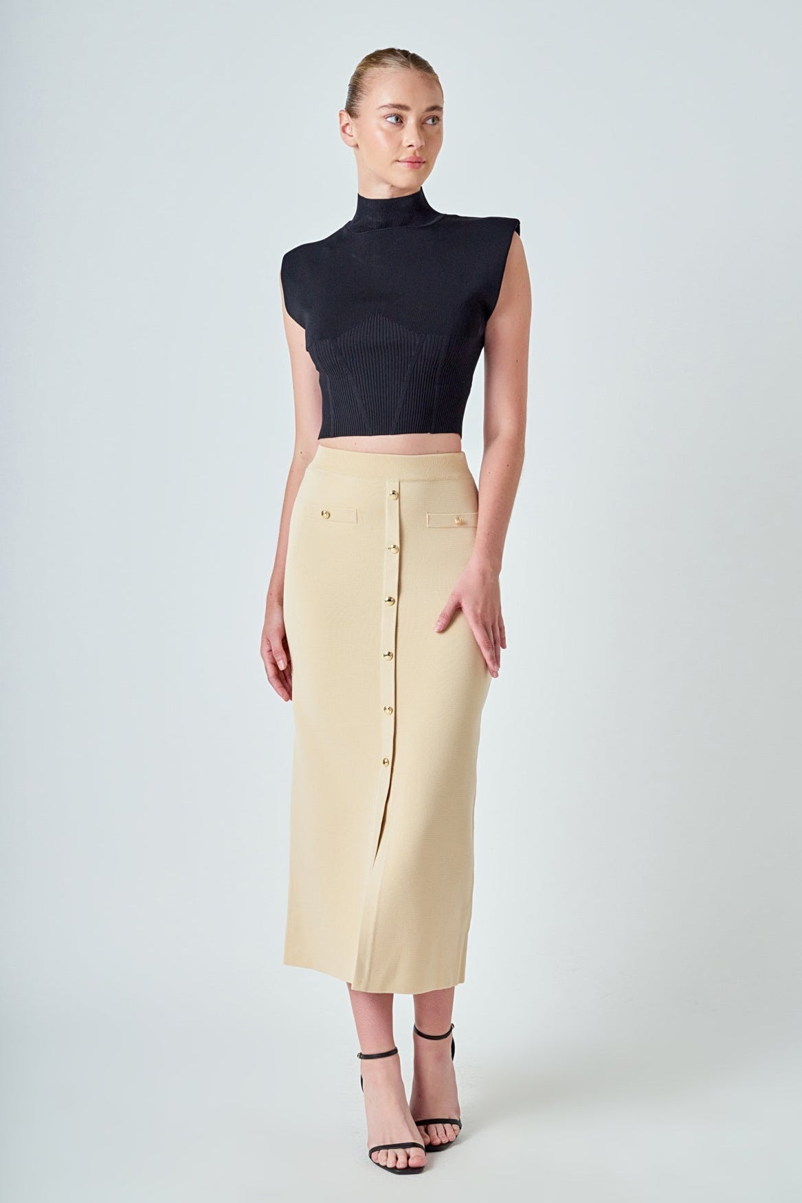 Knit Pocketed Midi Skirt