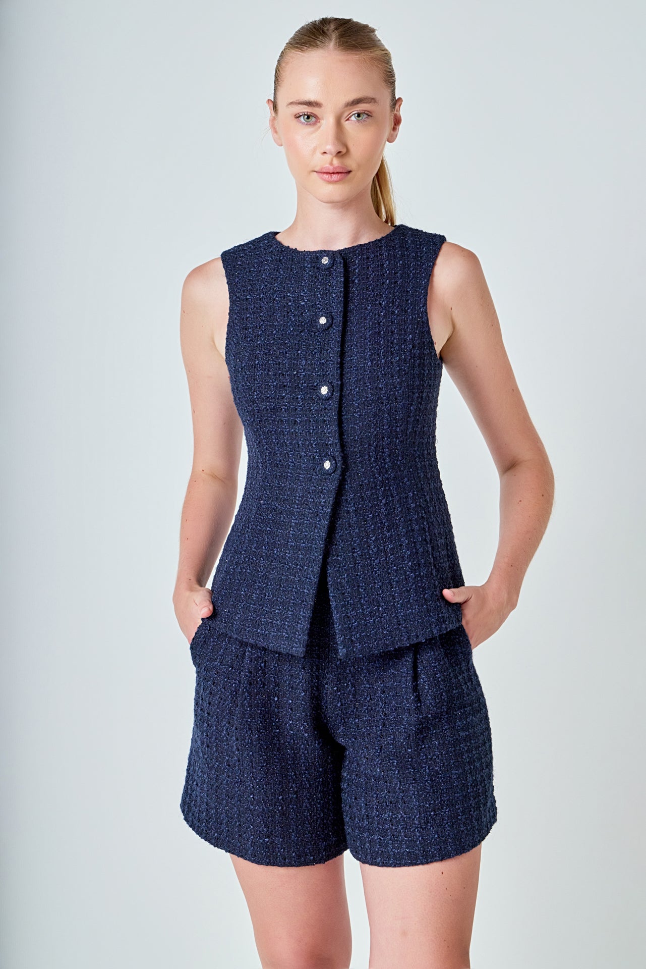 Tweed Buttoned Sleeveless Top