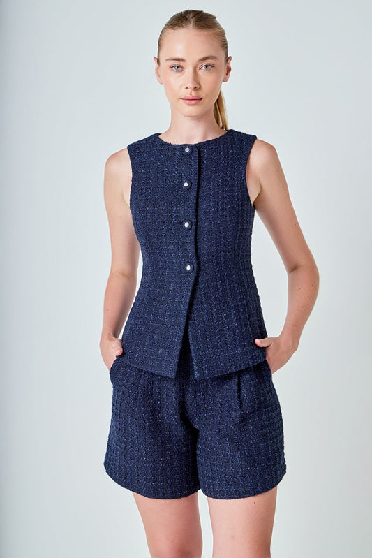 Tweed Buttoned Sleeveless Top