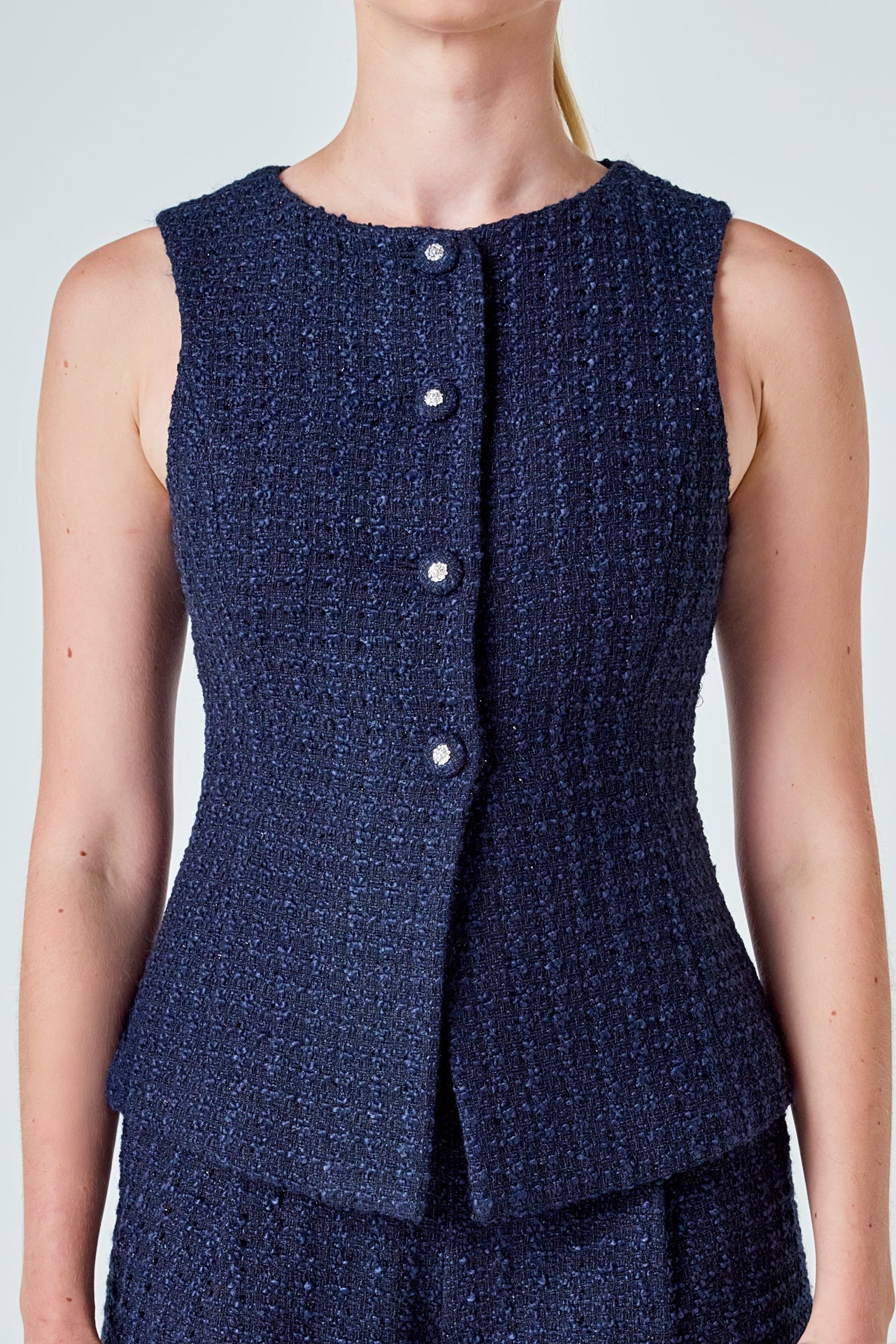 Tweed Buttoned Sleeveless Top
