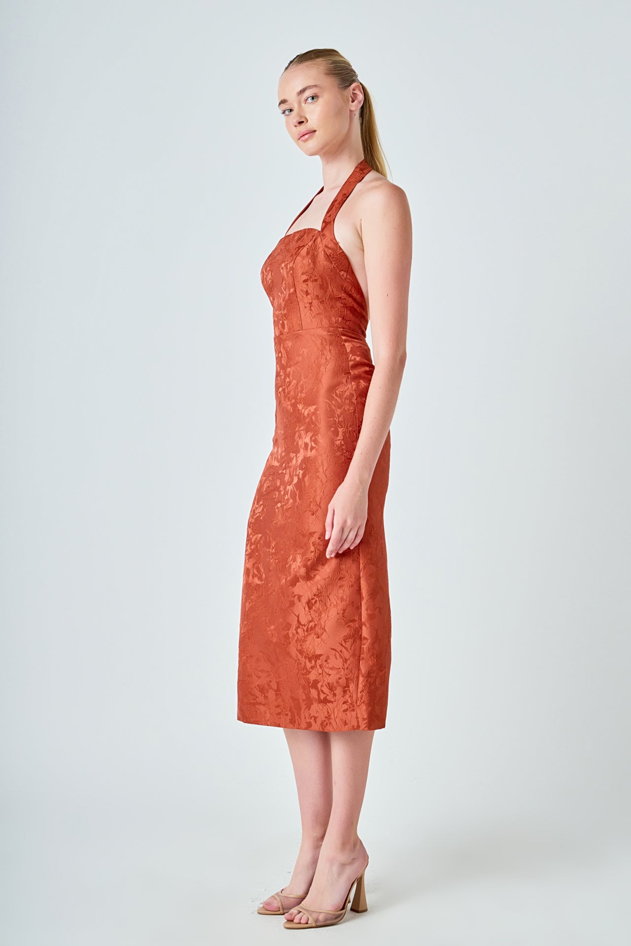 Jacquard Halter Column Midi Dress