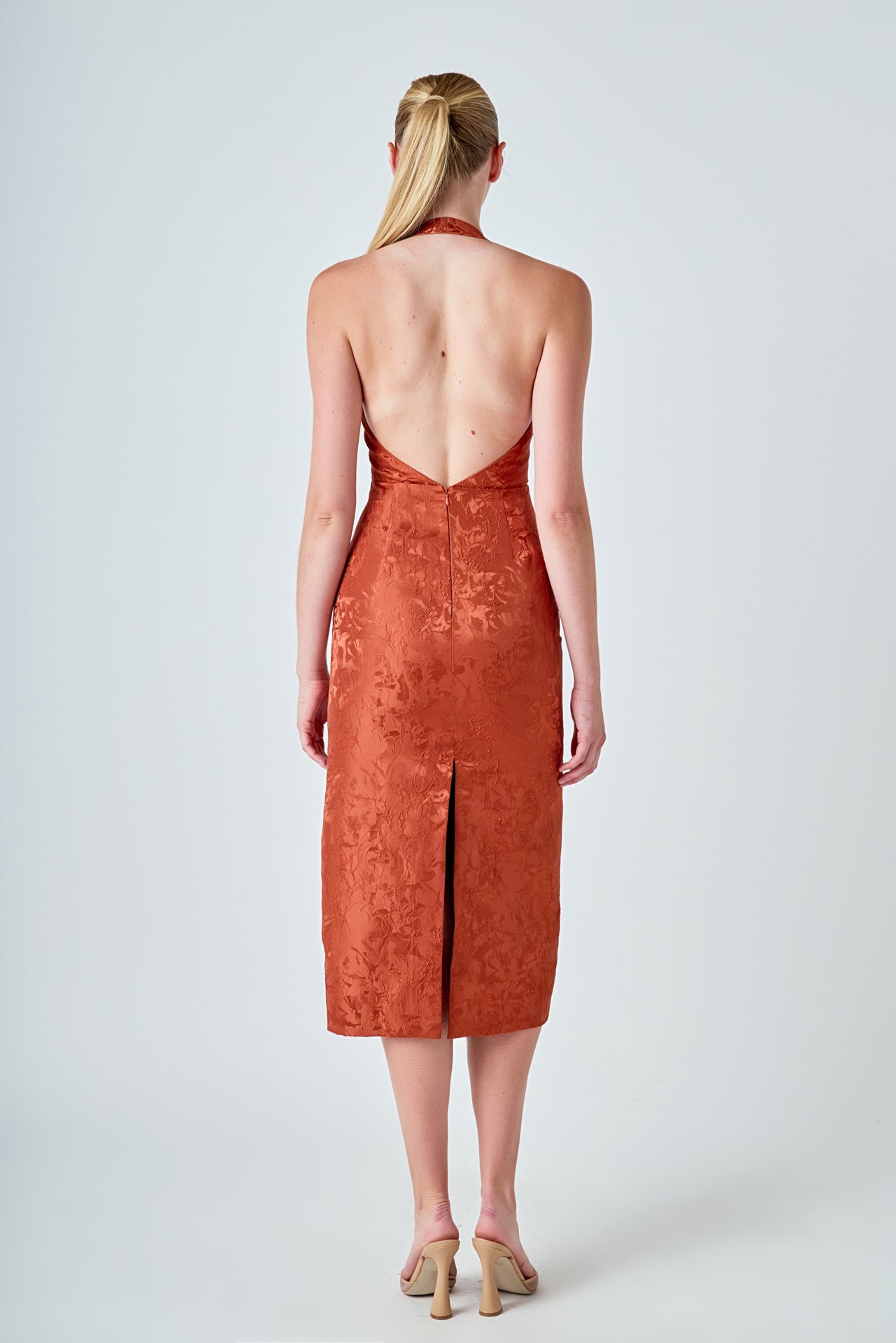 Jacquard Halter Column Midi Dress