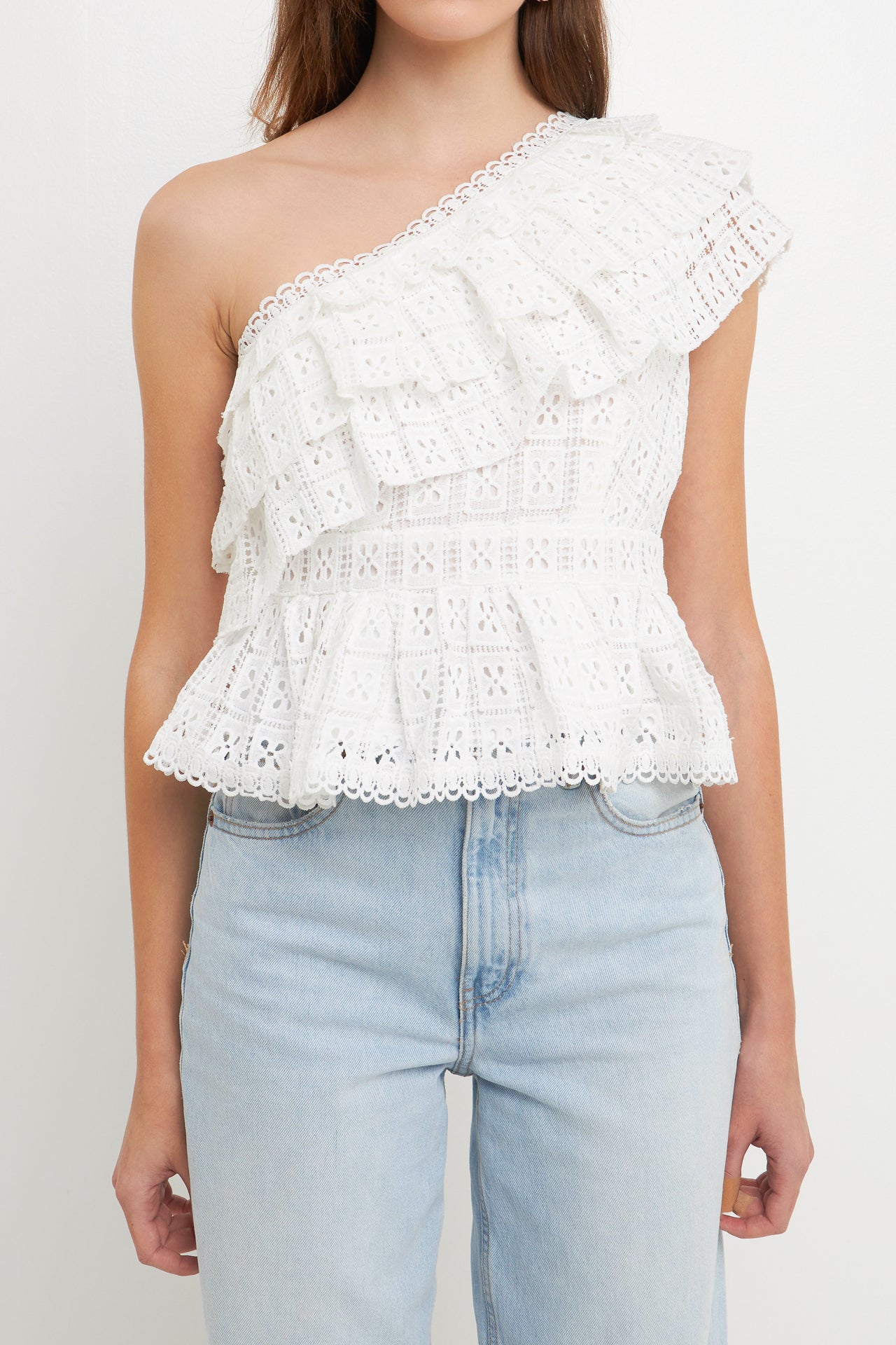 One Shoulder Square Laced Top