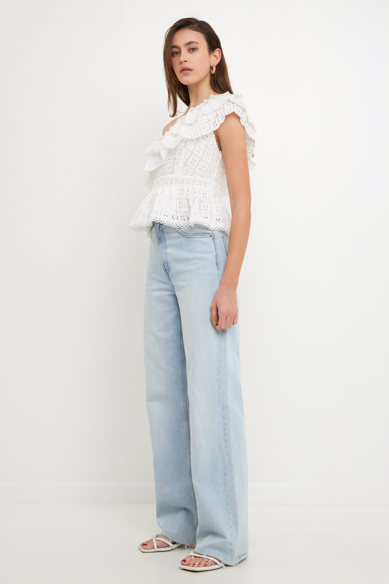 One Shoulder Square Laced Top