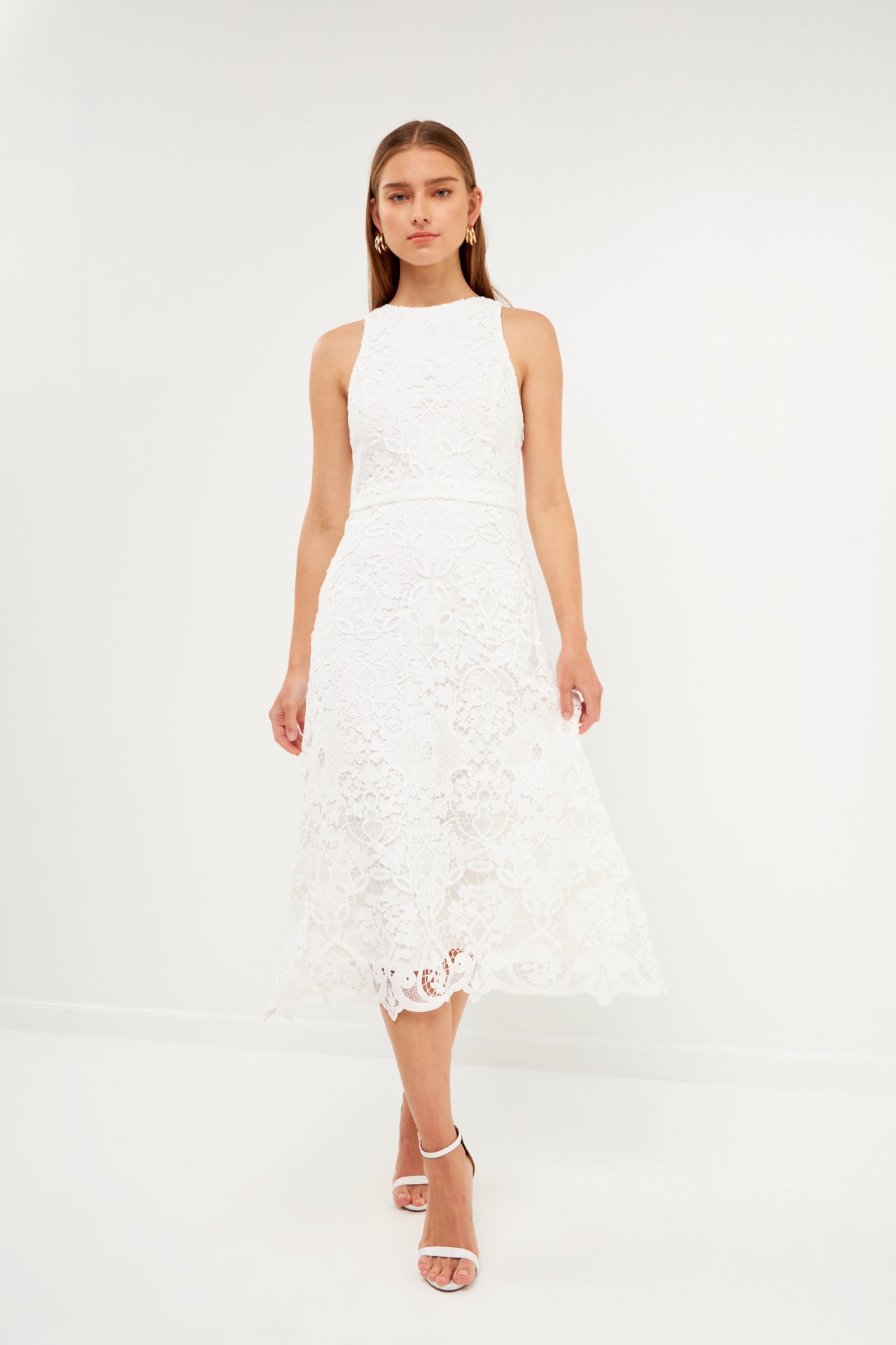 Floral Crochet Lace Cut-Out Midi Dress