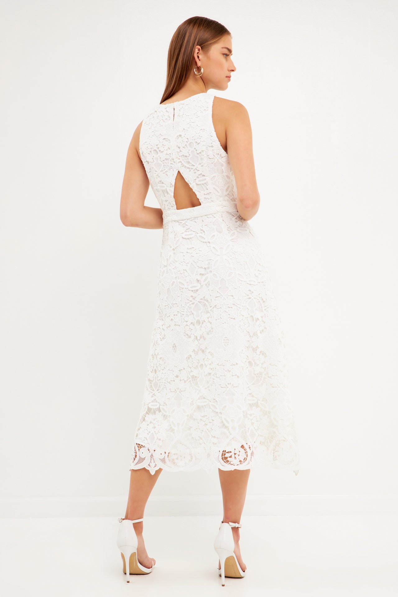 Floral Crochet Lace Cut-Out Midi Dress