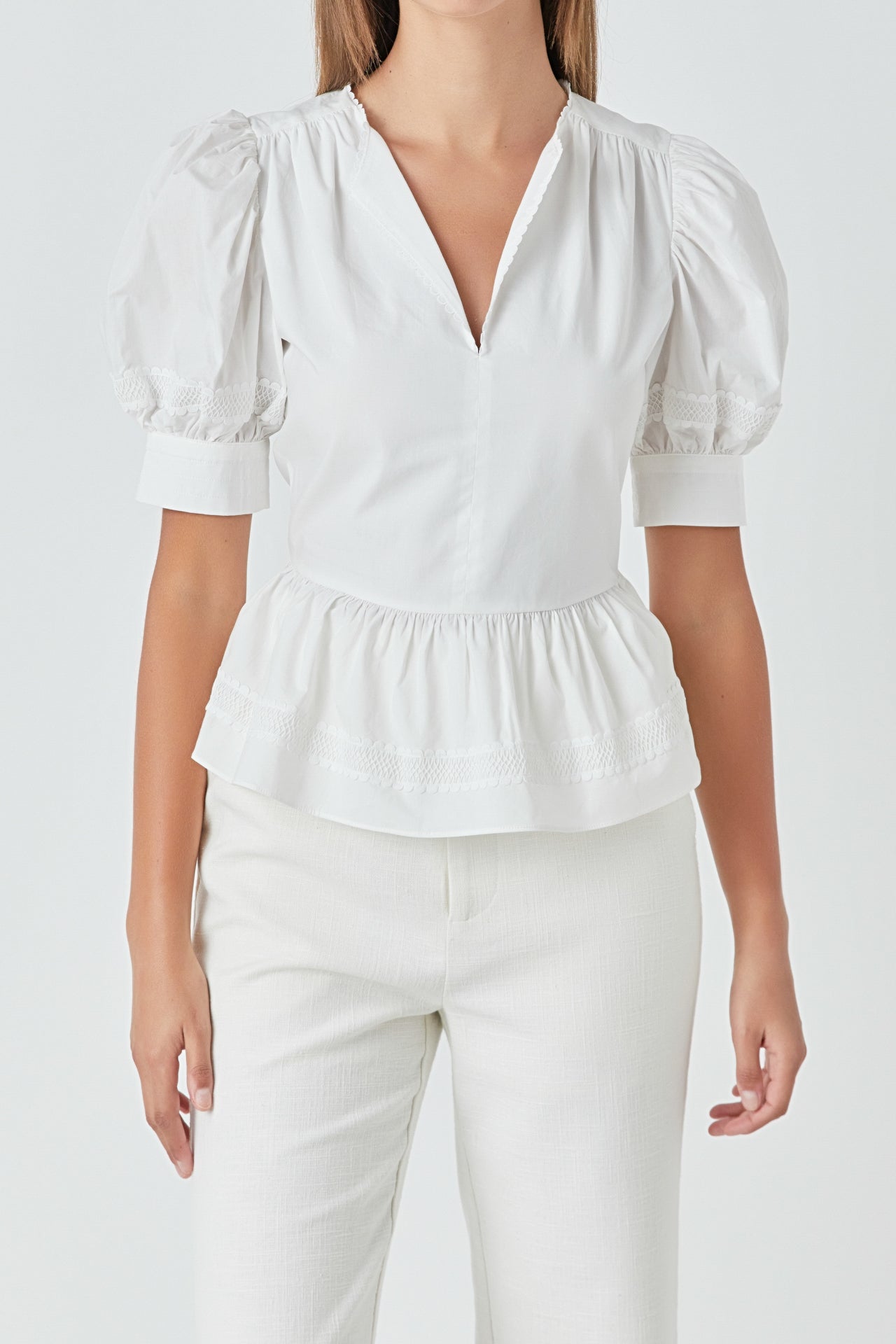 Placket Lace Trim Baby Doll Top